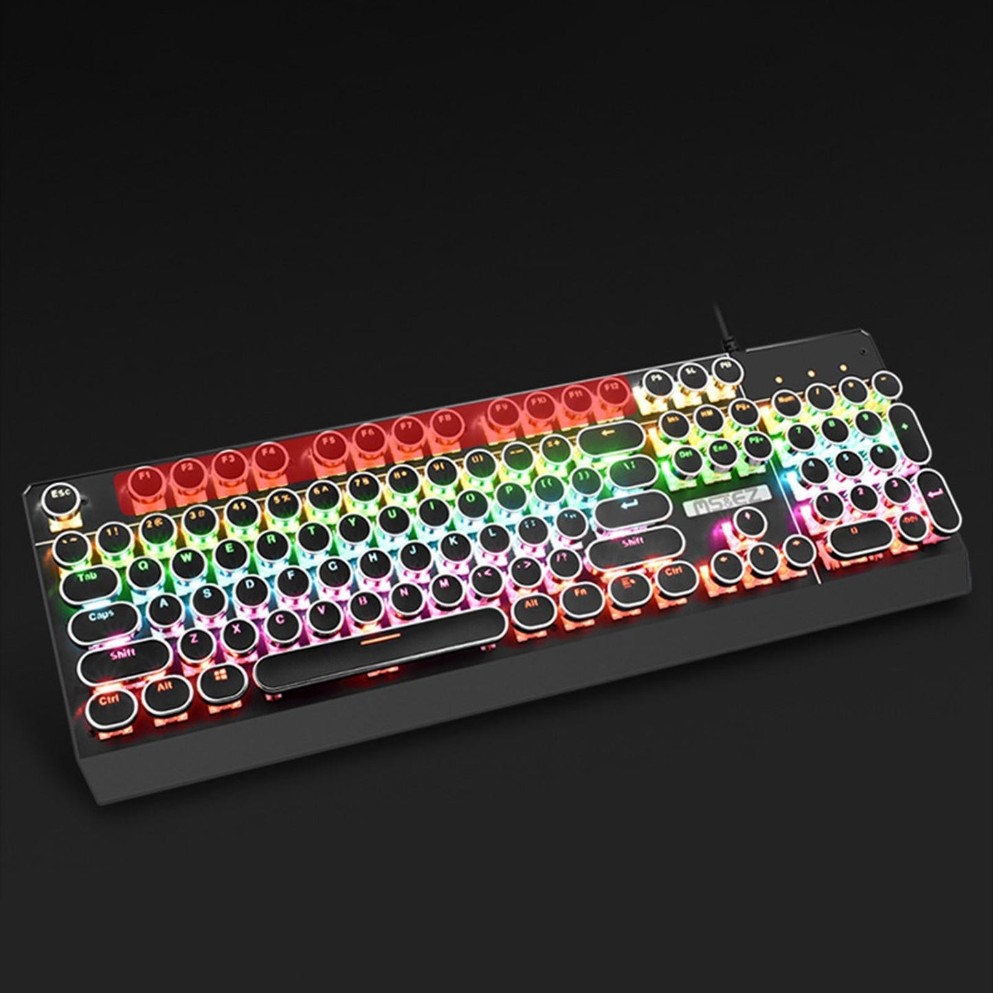 Mechanical Gaming Keyboard RGB Backlit 104 Keys for PC Black Round Keycap