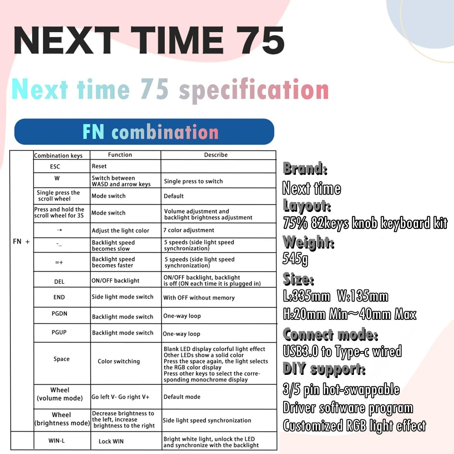 NT75 3/5pin hot swap Gasket mechanical keyboard DIY kit Smokey Black