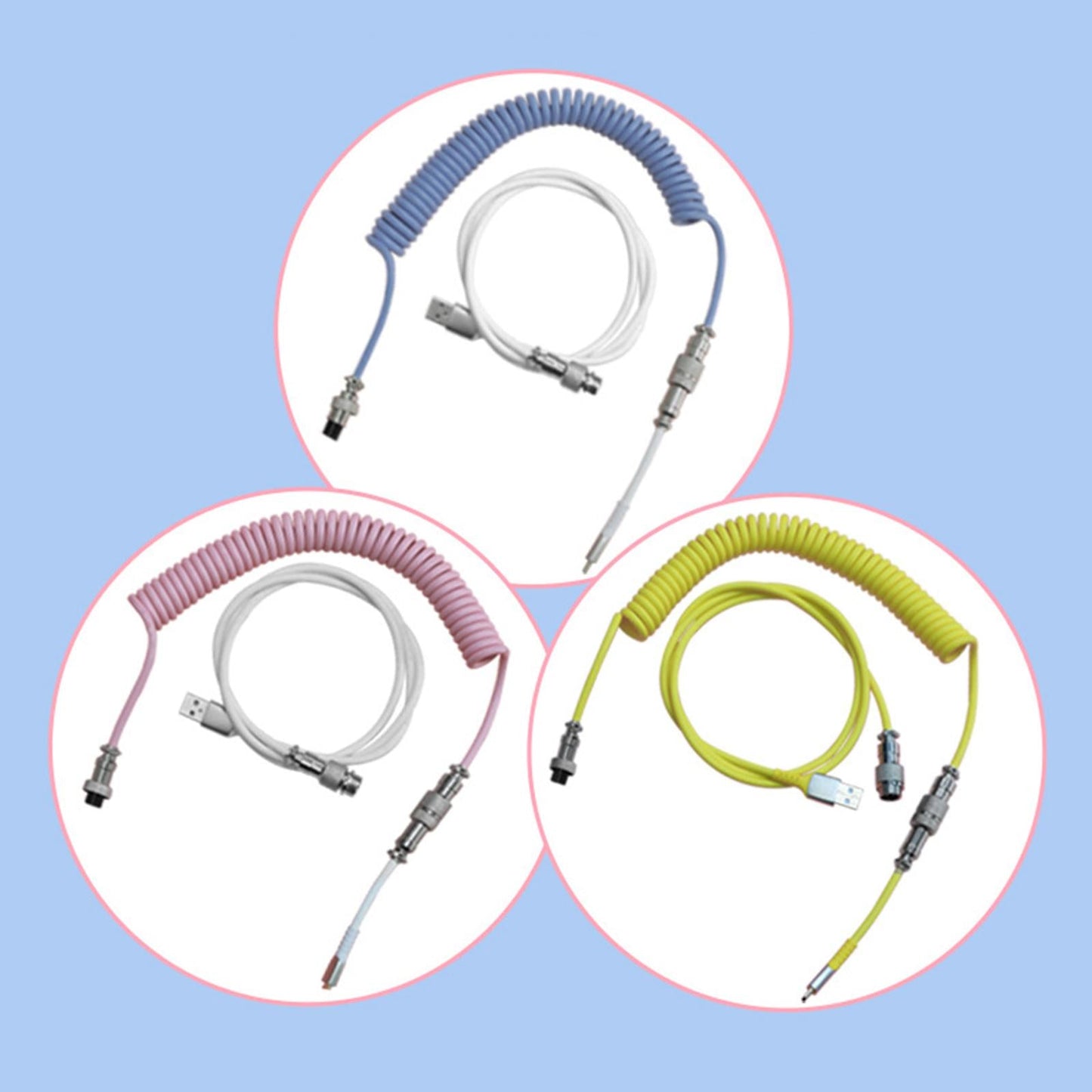 Coiling Spring Spiral Cable Detachable Type-C Cable for Keyboard white pink