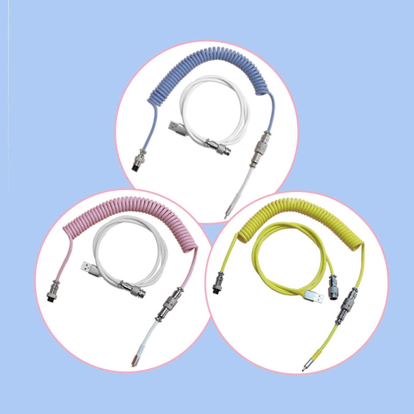 Coiling Spring Spiral Cable Detachable Type-C Cable for Keyboard white pink