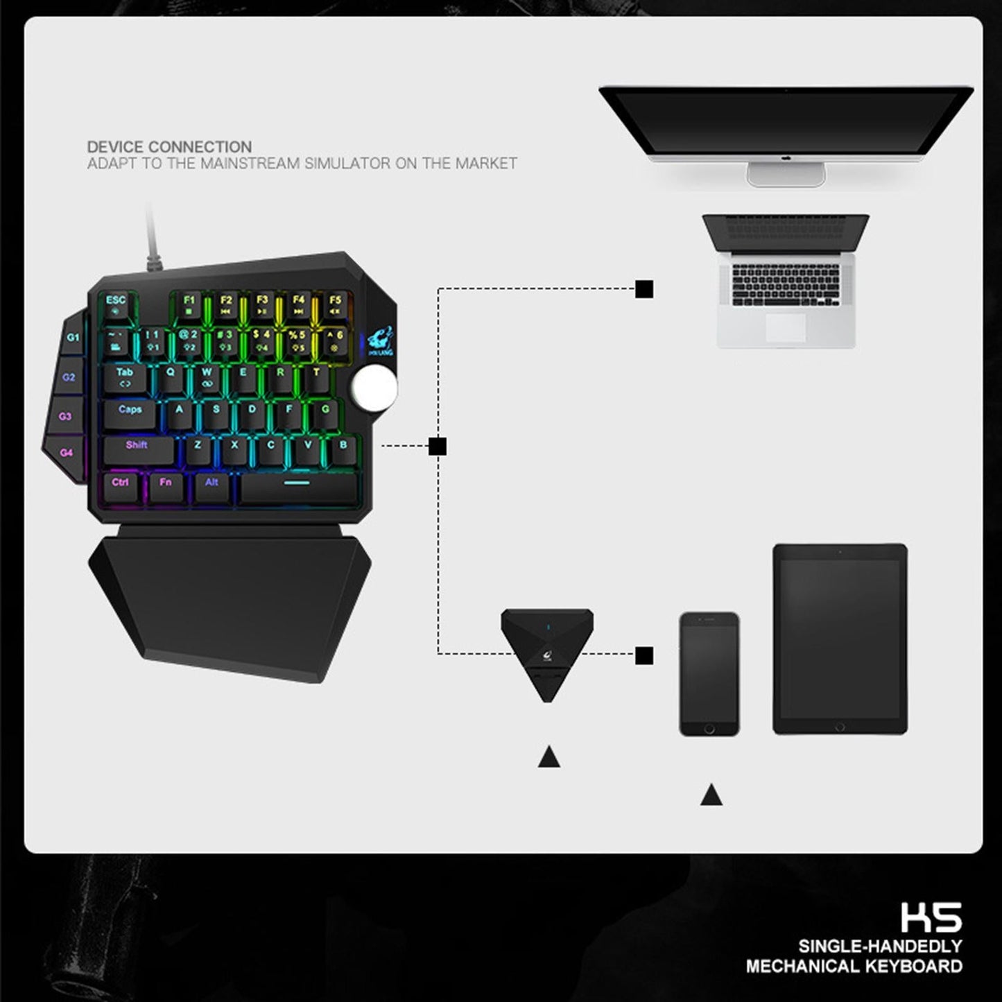 One Hand Mechanical Keyboard Rainbow RGB Backlit Pro 39 Keys for Games