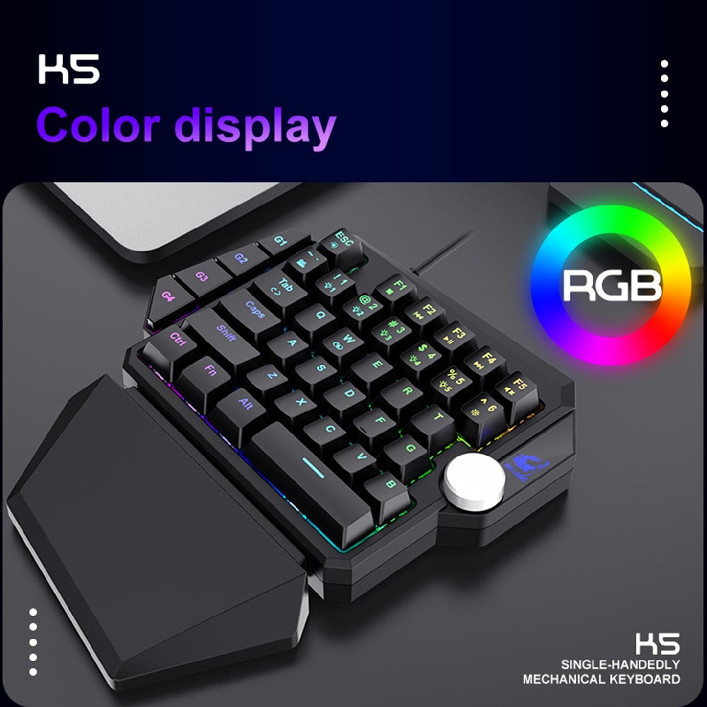 One Hand Mechanical Keyboard Rainbow RGB Backlit Pro 39 Keys for Games