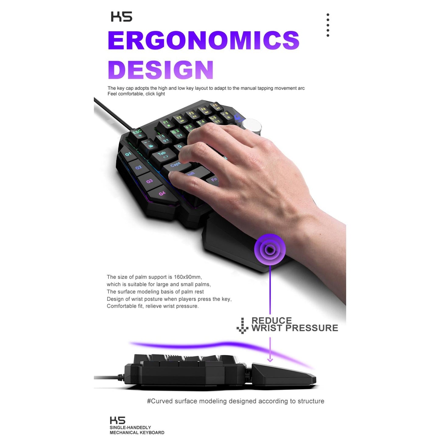 One Hand Mechanical Keyboard Rainbow RGB Backlit Pro 39 Keys for Games