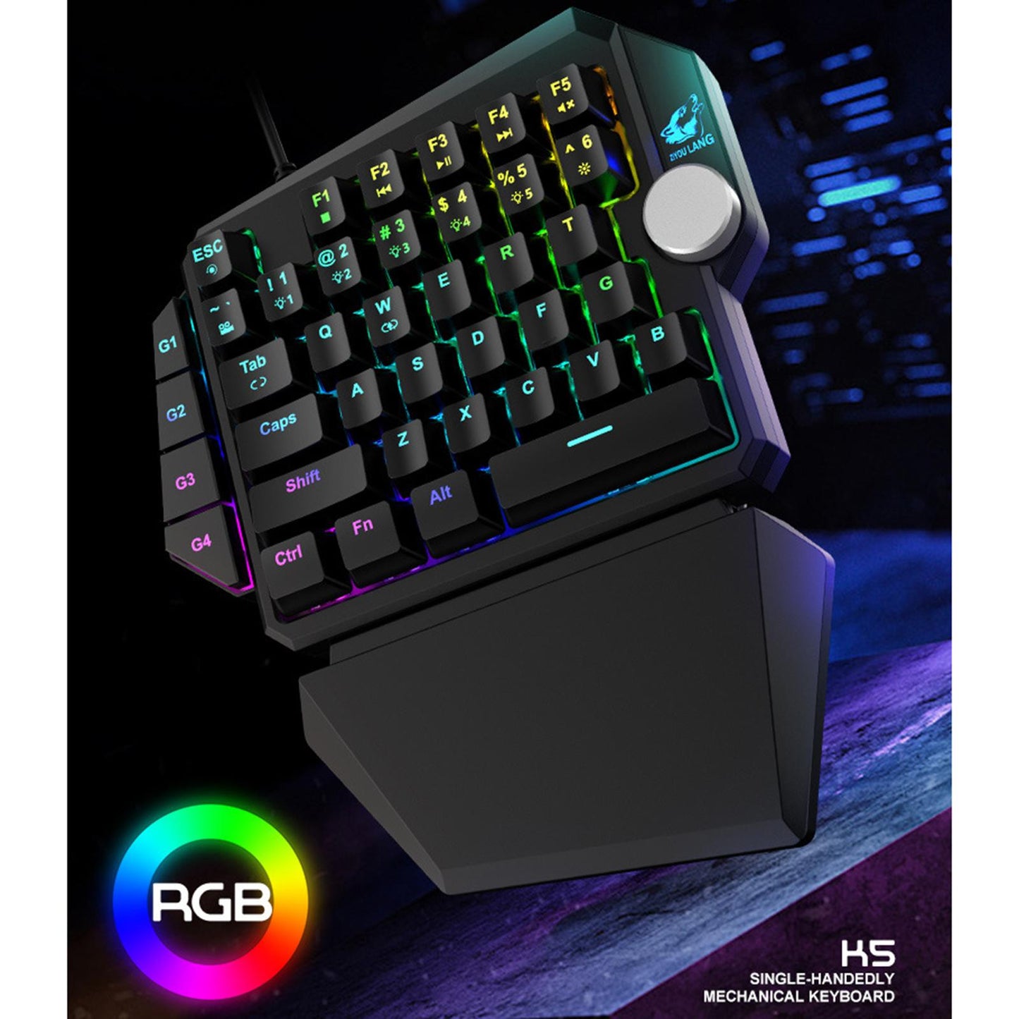 One Hand Mechanical Keyboard Rainbow RGB Backlit Pro 39 Keys for Games