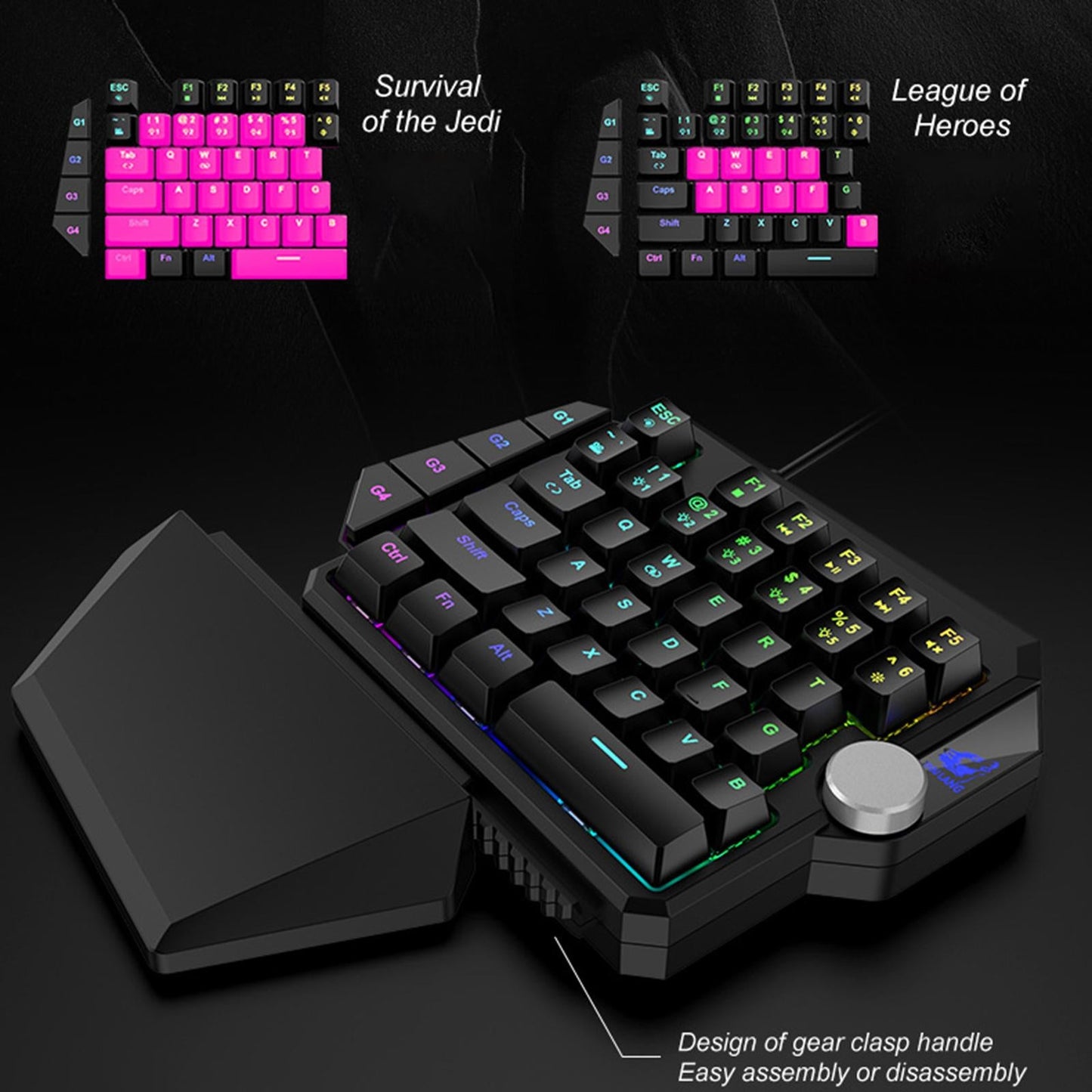 One Hand Mechanical Keyboard Rainbow RGB Backlit Pro 39 Keys for Games