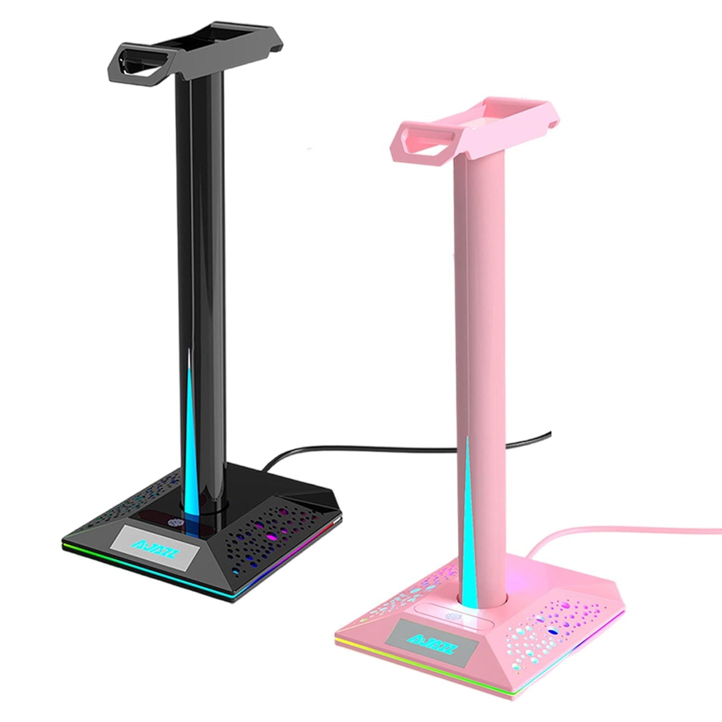 RGB Headphone Stand 2 USB Ports 3.5mm AUX Bse for PC Gaming Headset Black