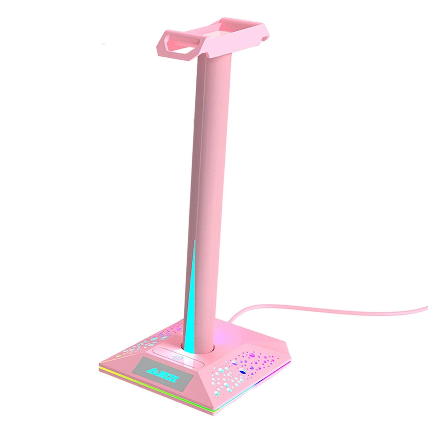RGB Headphone Stand 2 USB Ports 3.5mm AUX Bse for PC Gaming Headset Pink