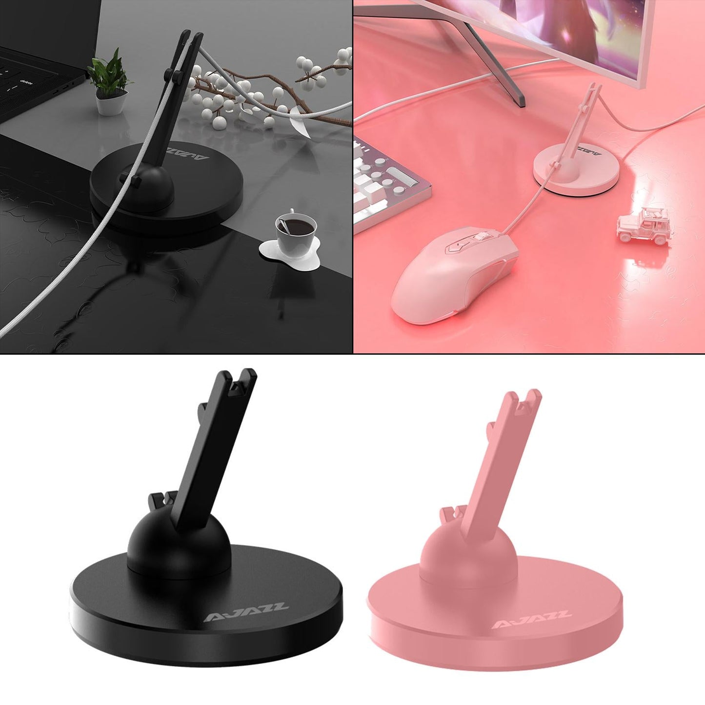 Mouse Cable Holder Weighted Base Space Saving Holder for Games Mice PC Pink
