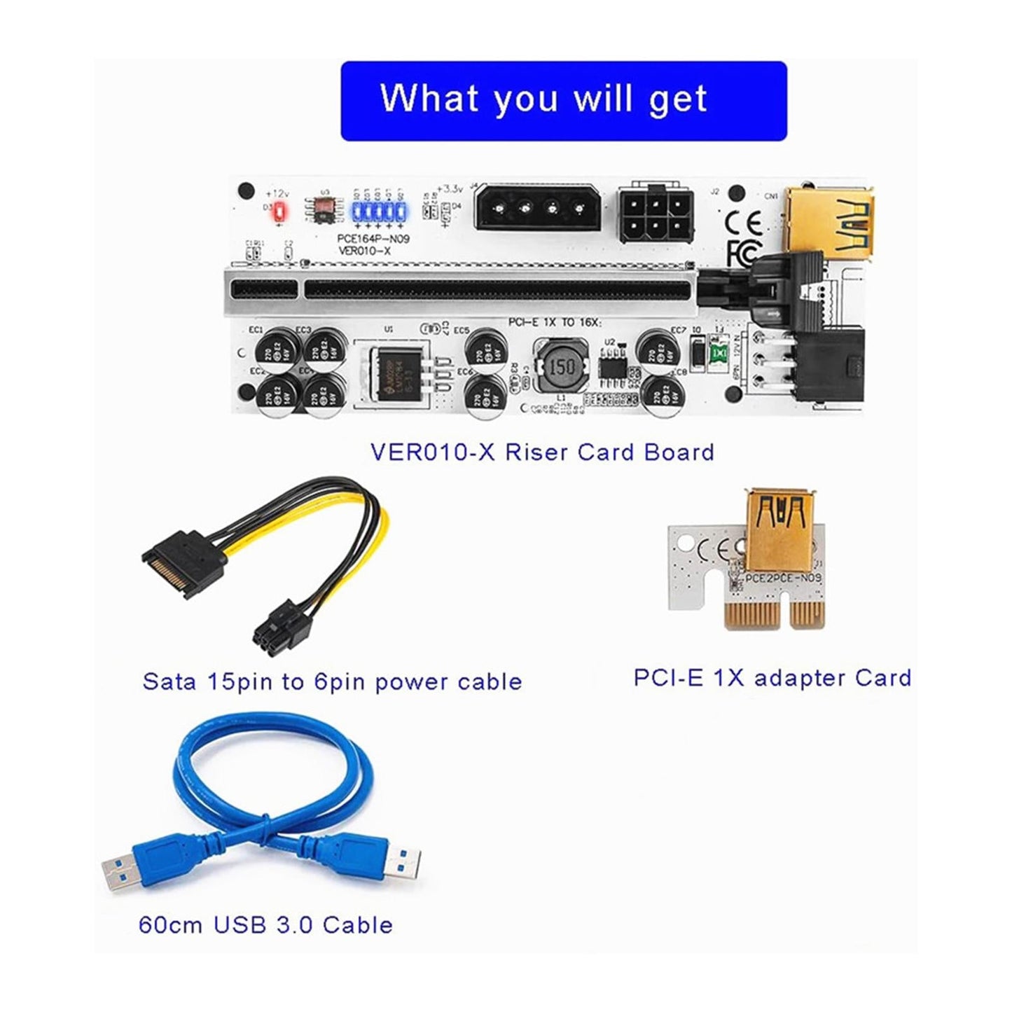 Ver010-X Pci-E Riser Card 1x to 16x Extender GPU Mining Black Without SATA