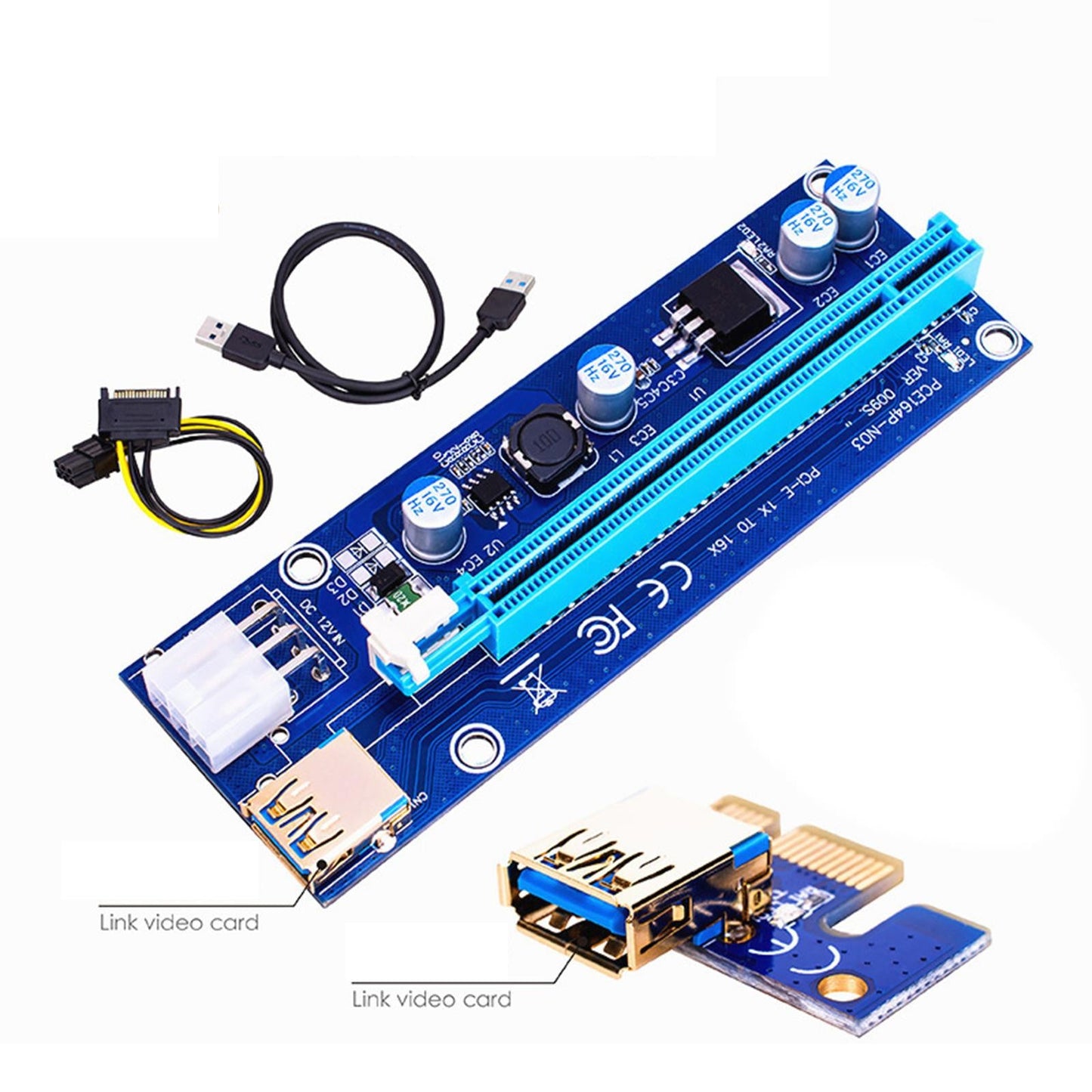 Ver009S PCIe Riser Card Adapter 6-Pin USB 3.0 Adapter Card 1x to 16x