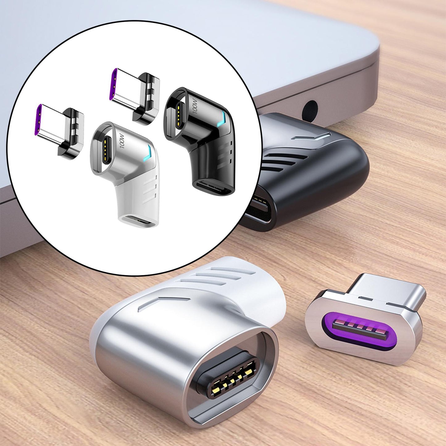 100W 5A USB Type-C Magnet Adapter Charging Cable for Mobile Phones Tablet Black