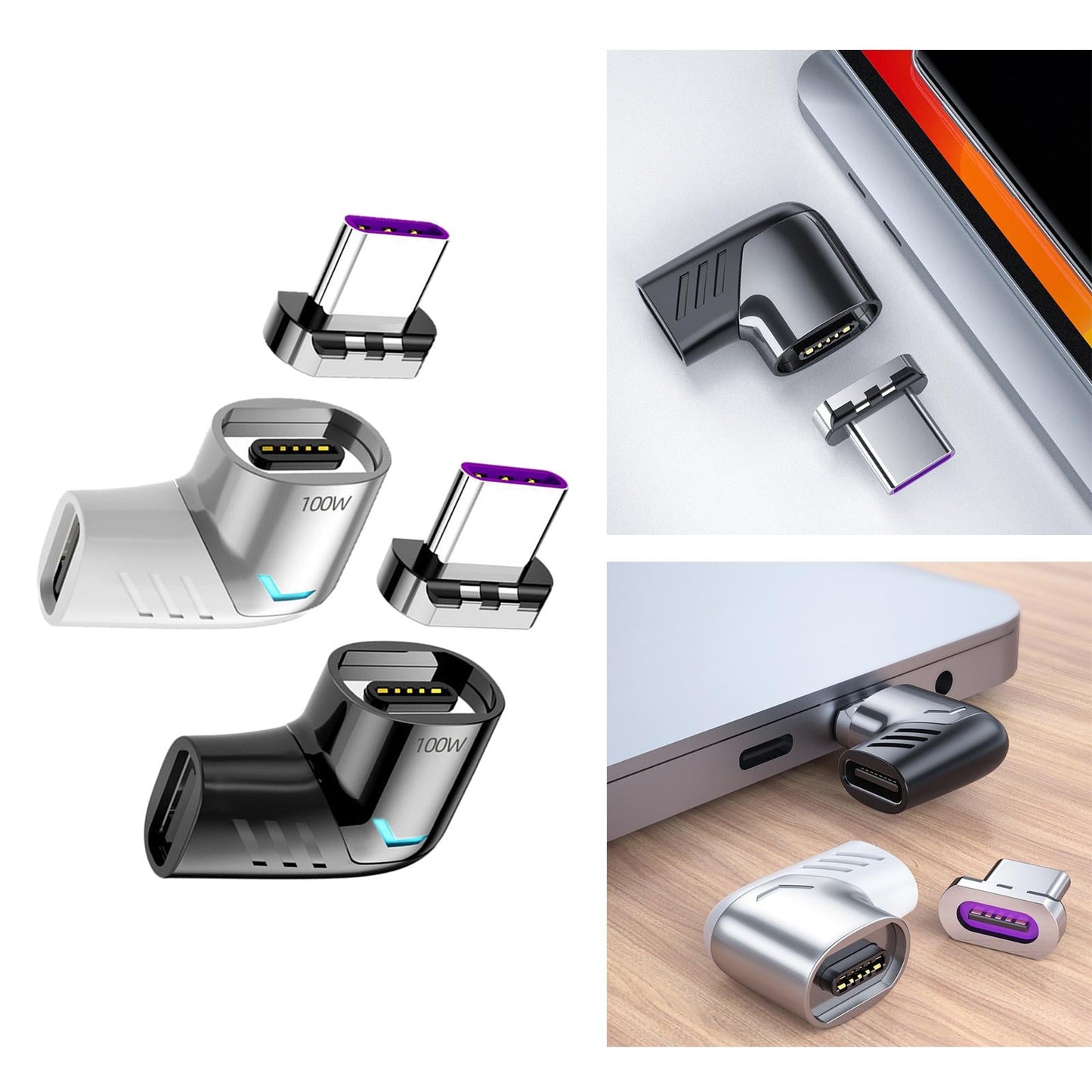 100W 5A USB Type-C Magnet Adapter Charging Cable for Mobile Phones Tablet Black