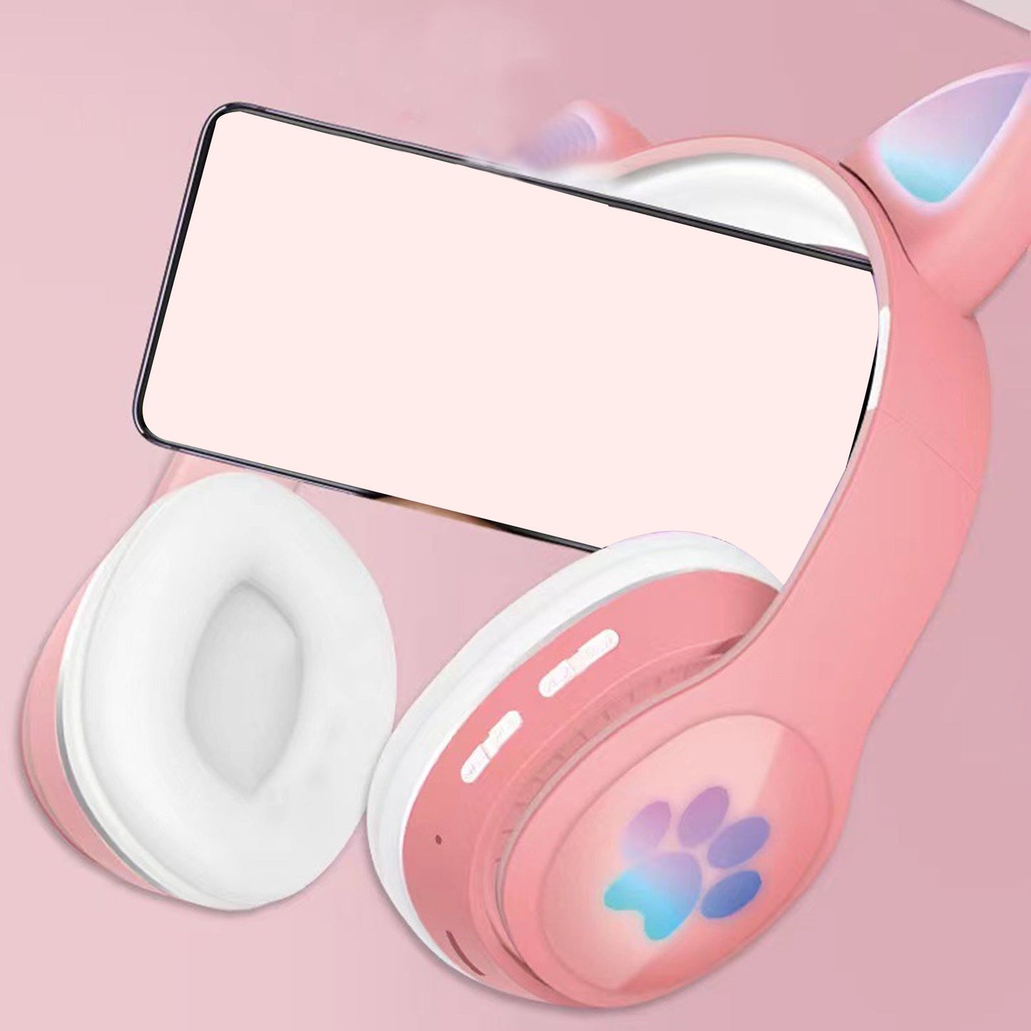 Over-Ear Headphones Foldable Soft Earmuffs High Sensitivity Sports Pink