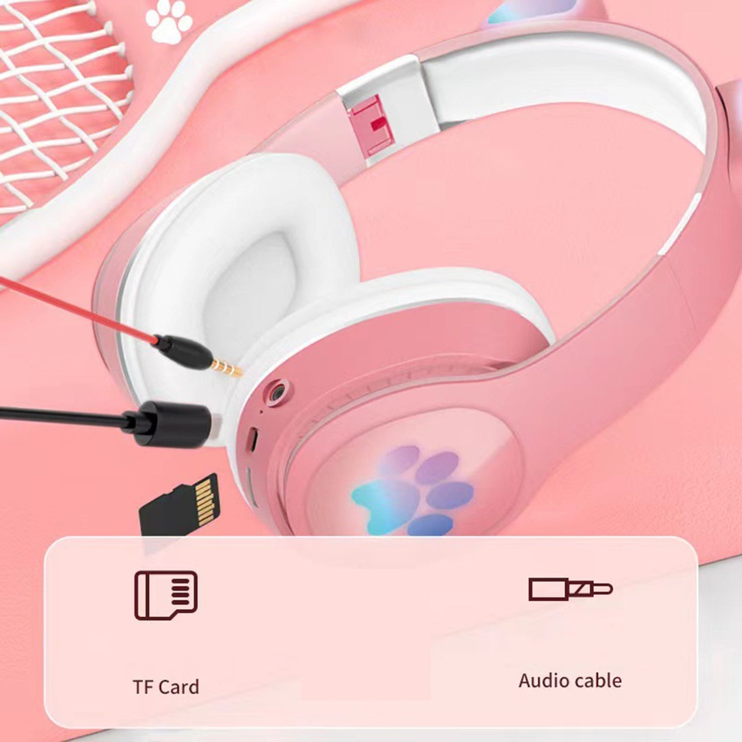 Over-Ear Headphones Foldable Soft Earmuffs High Sensitivity Sports Pink