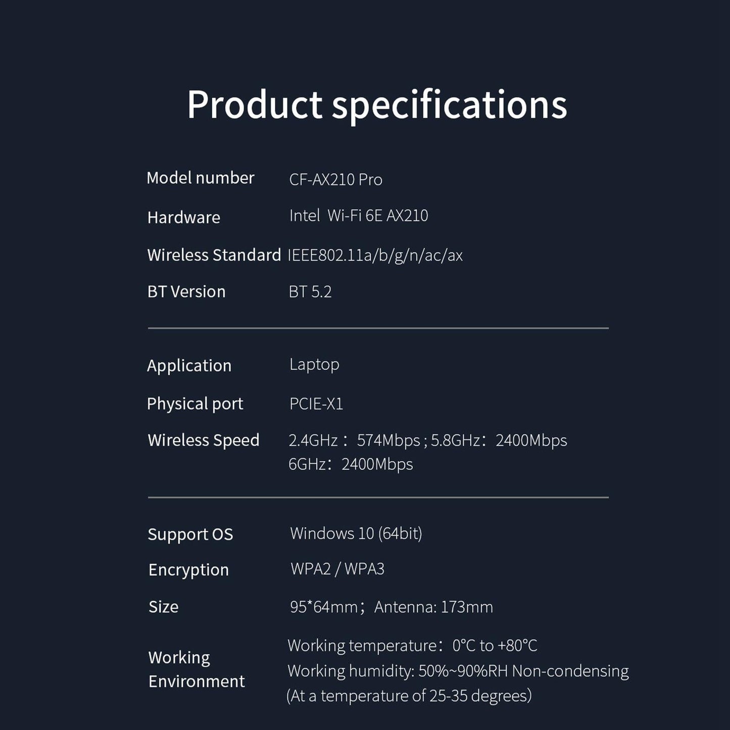 PCIe Network Card Wpa2 Wpa3 2.4GHz 5GHz 6GHz 2400Mbps for Desktop Computers