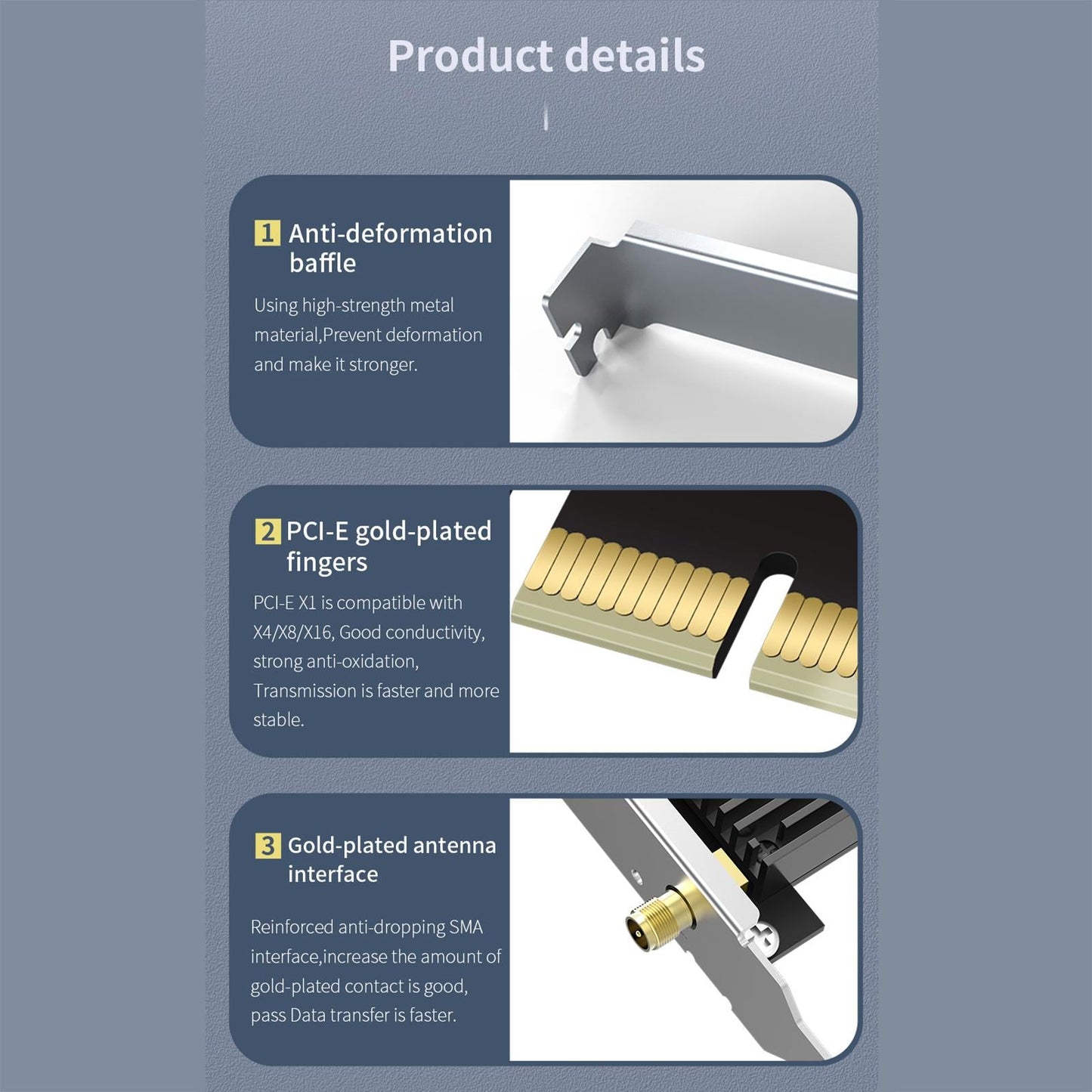 AX181Pro WiFi 6E Network Card Tri Band Pci-E Adapter for Desktop 64-Bit