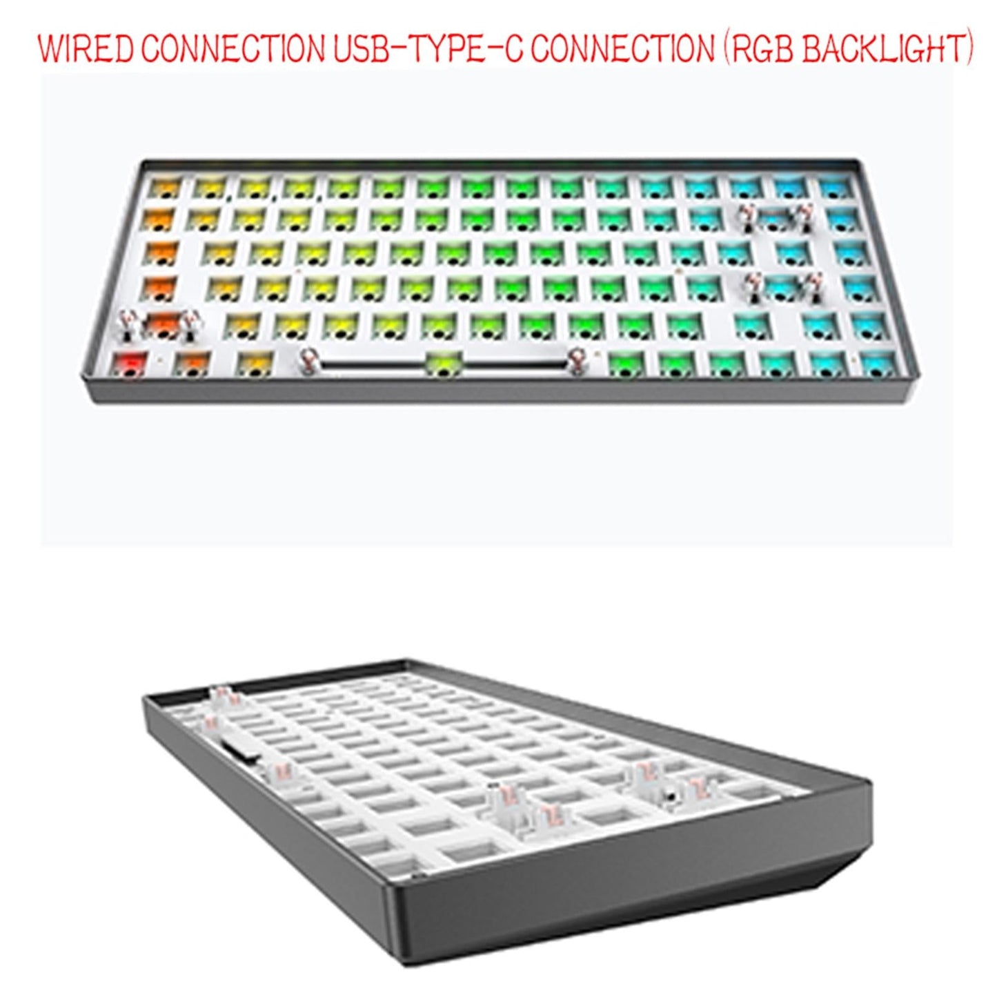 84 Key Modular Mechanical Keyboard Hot-Swappable with RGB light white silver