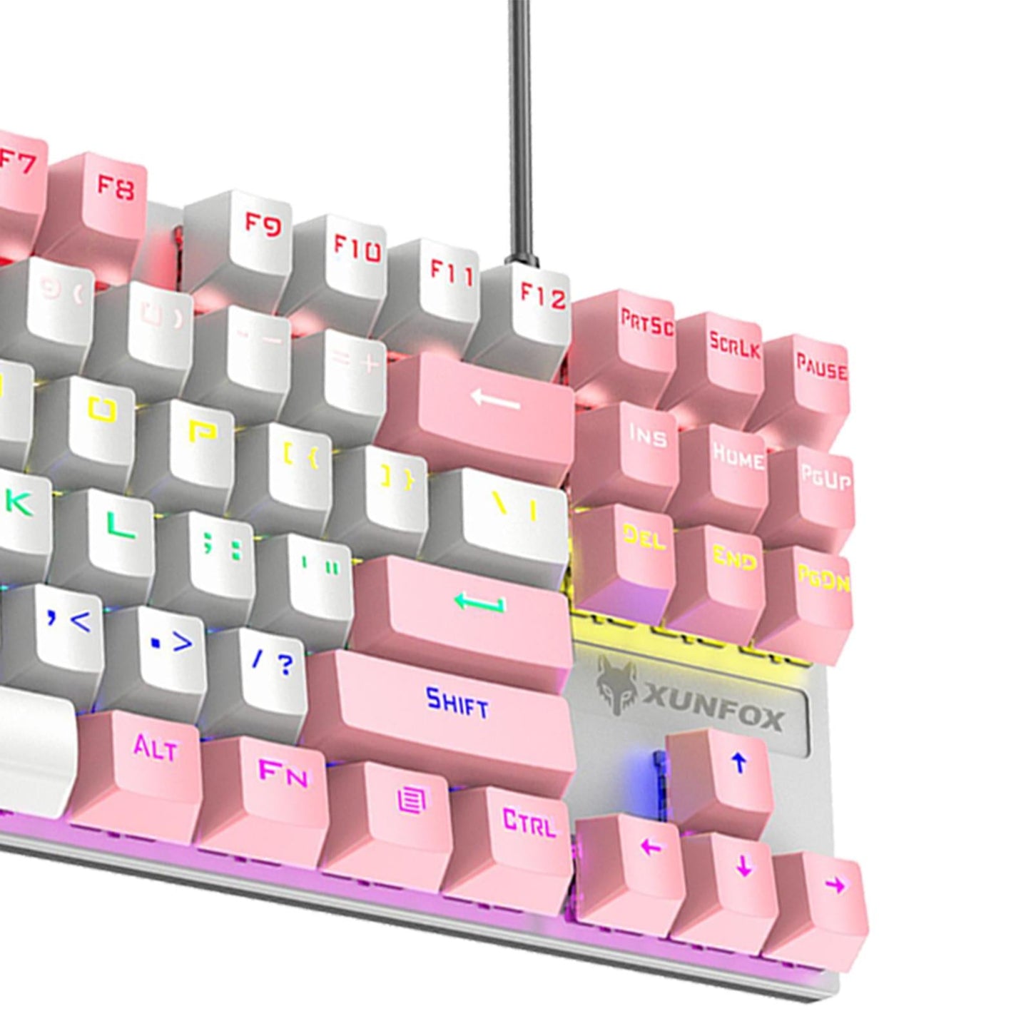 87 Keys Gaming Mechanical Keyboard Wired Rainbow Backlit Durable Non Slip E