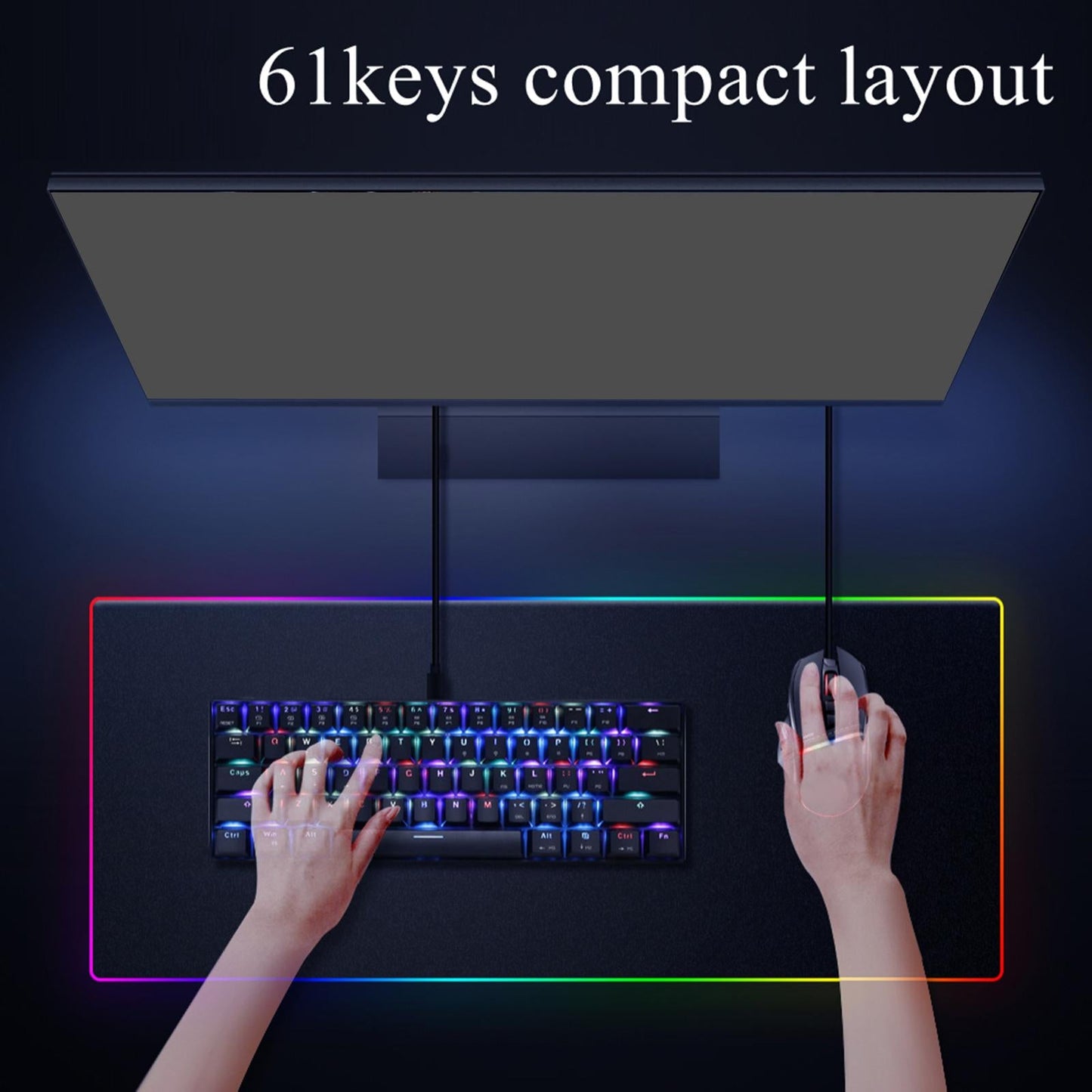 Ck61 RGB Mechanical Keyboard Multifunctional Mini for Gaming Laptops Gamer Blue Switch