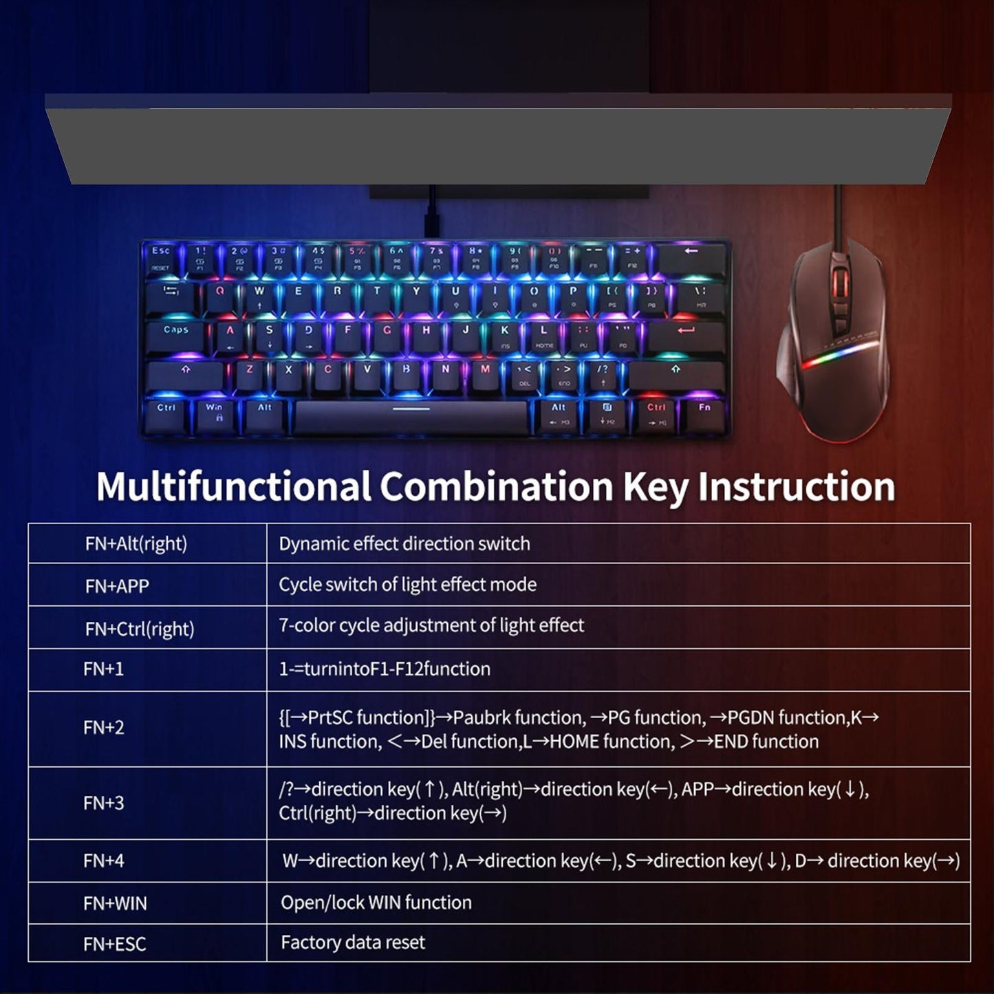 Ck61 RGB Mechanical Keyboard Multifunctional Mini for Gaming Laptops Gamer Blue Switch