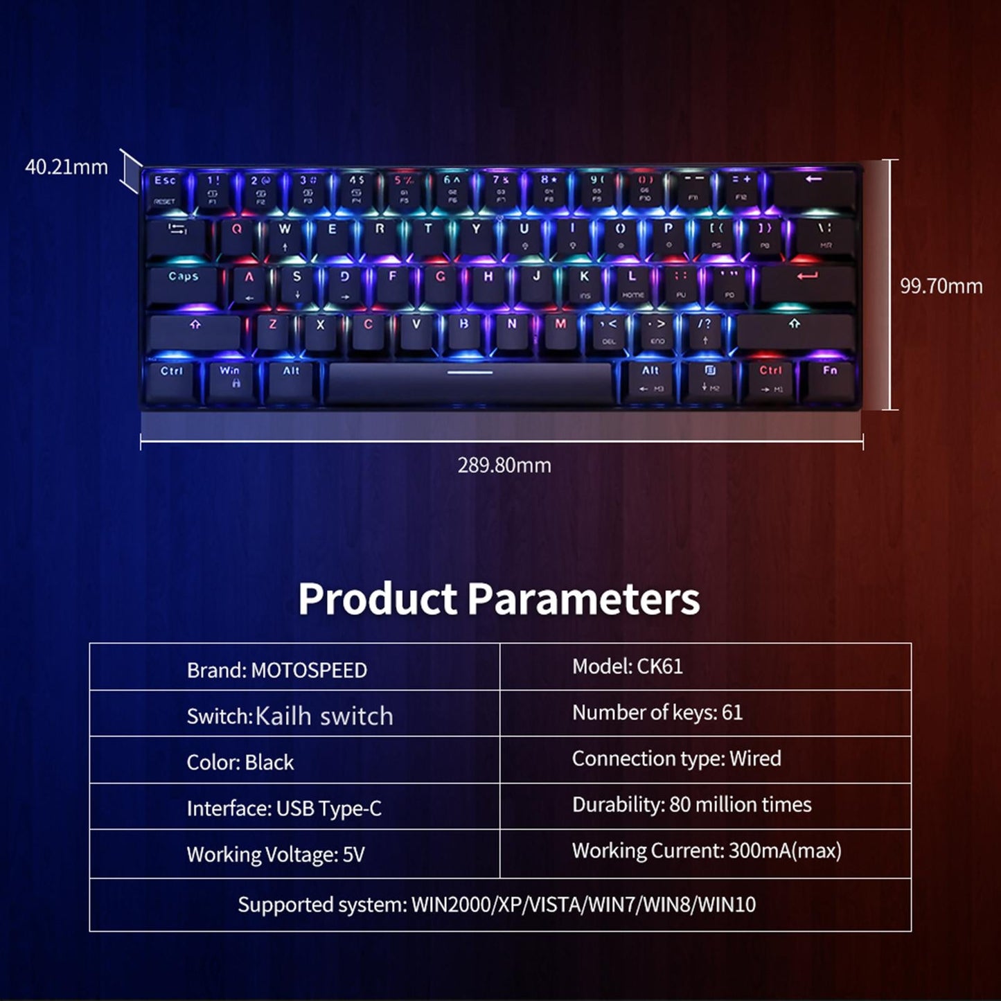 Ck61 RGB Mechanical Keyboard Multifunctional Mini for Gaming Laptops Gamer Red Switch