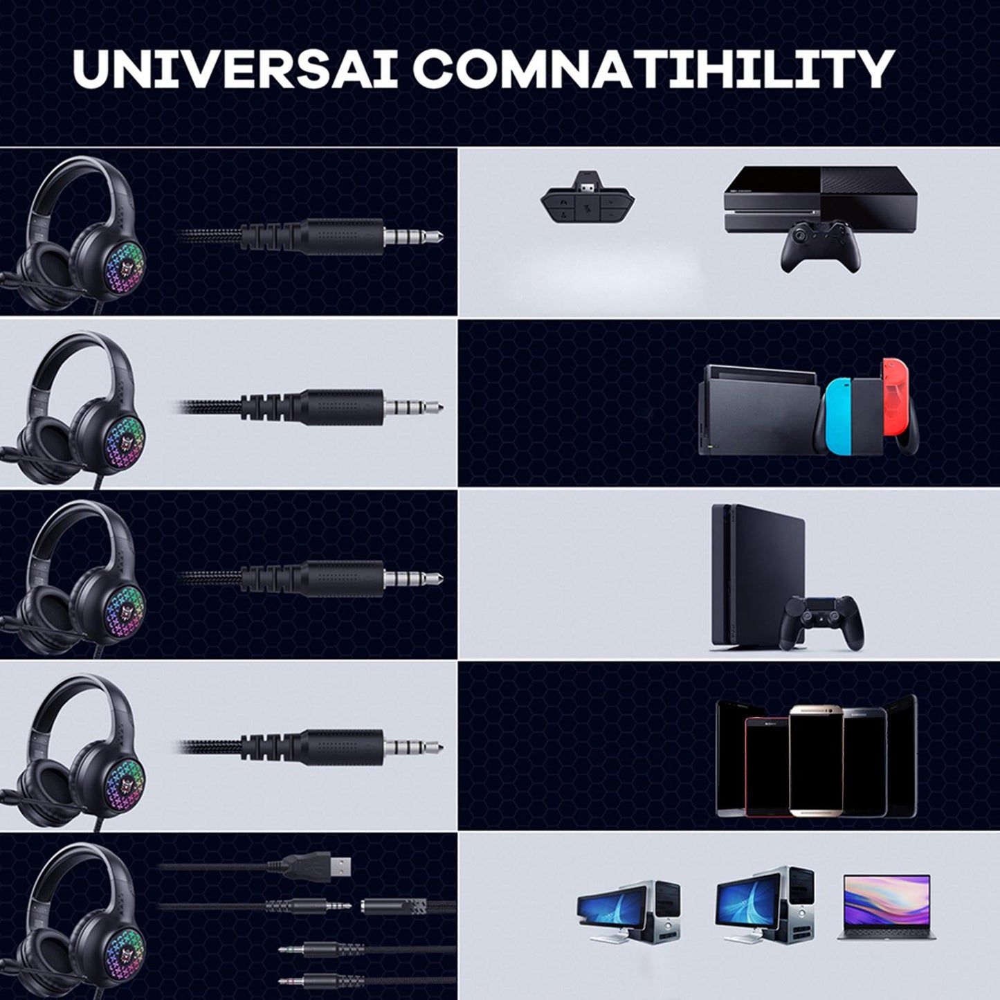 RGB Gaming Headset Over-Ear Mini for Competition Movie Laptop Gym Running