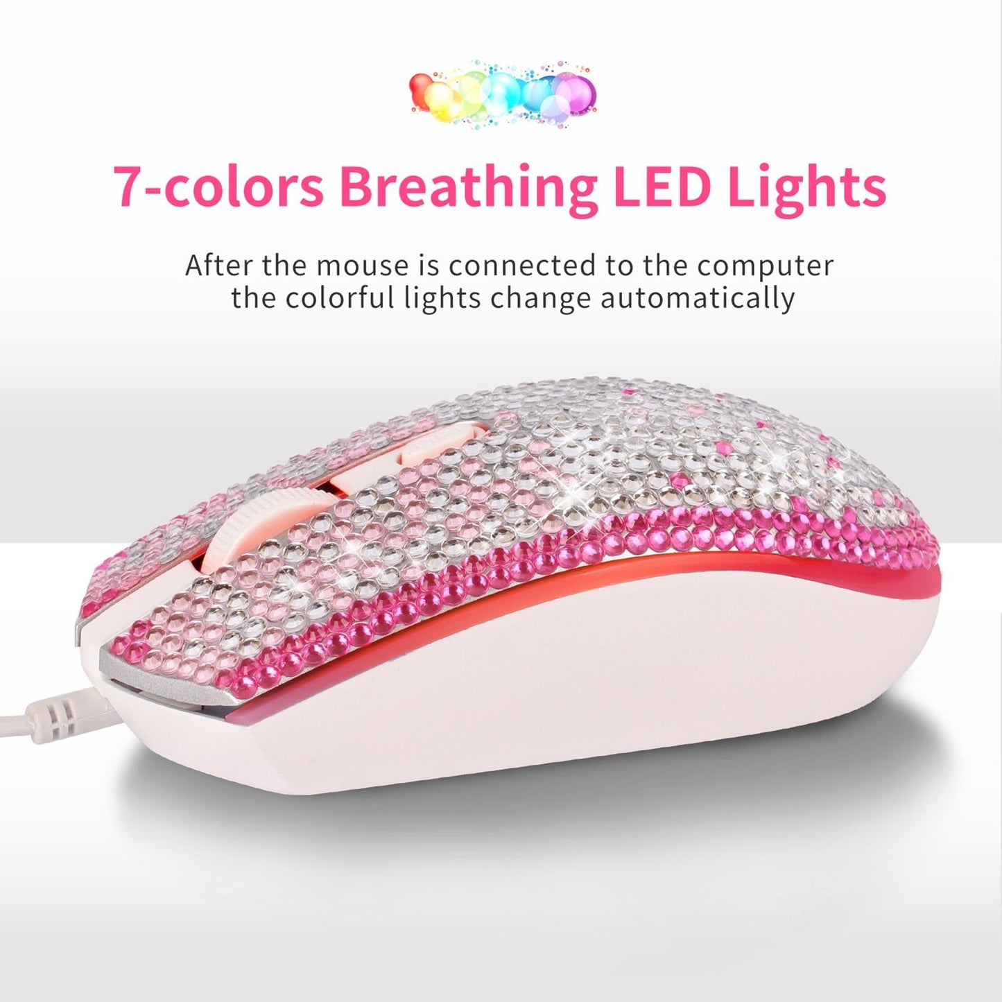 Wired USB Gaming Mouse 1600DPI LED Light Ergonomic for PC Desktop Gamer Pink