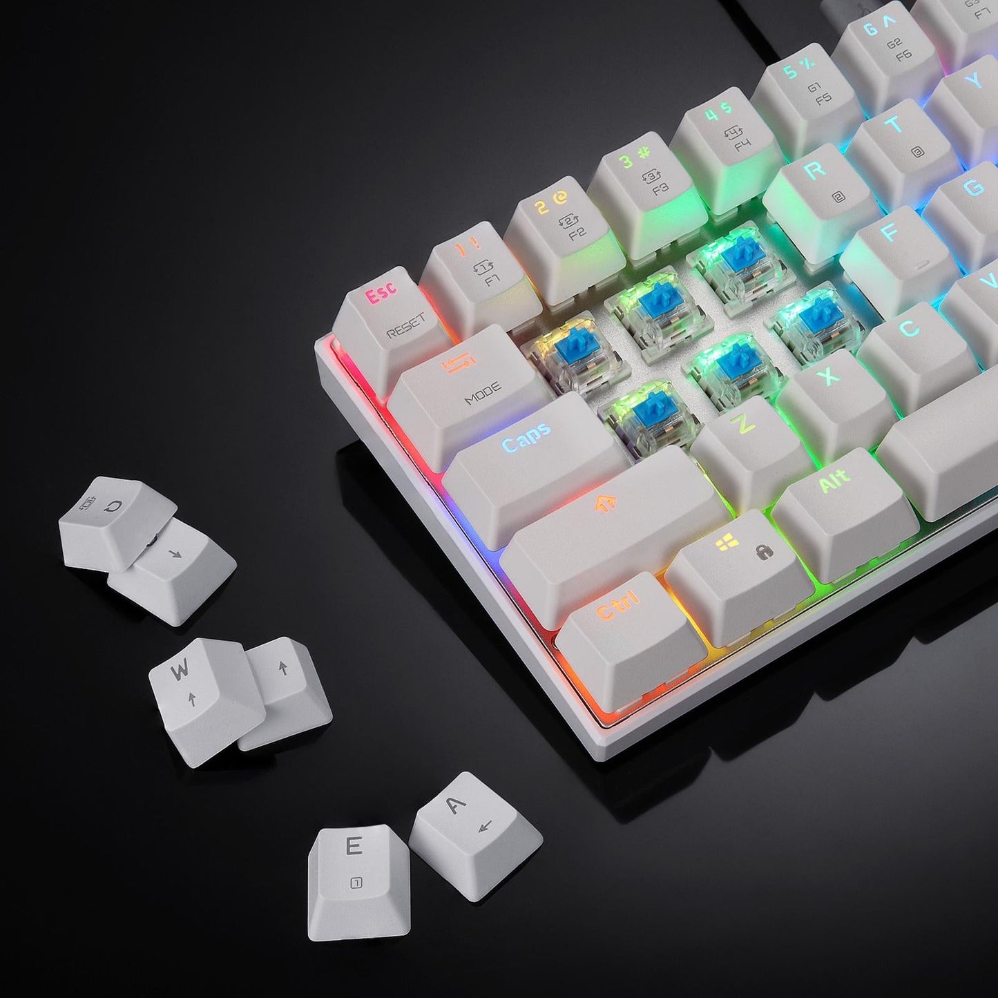 Mechanical Keyboard 61 Key ABS Plasic Classic Durable for Laptop Computer White Green Shaft