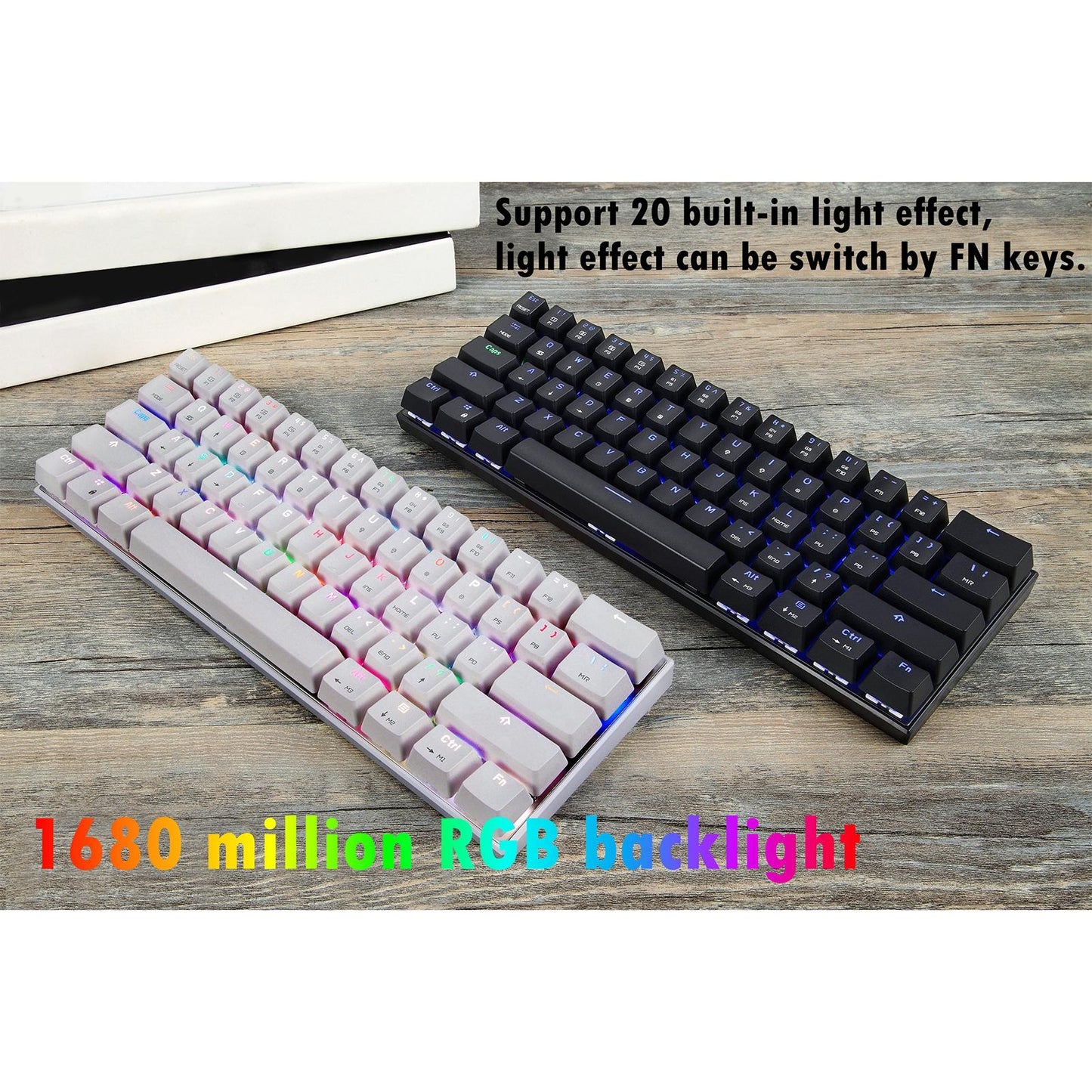 Mechanical Keyboard 61 Key ABS Plasic Classic Durable for Laptop Computer White Red Shaft