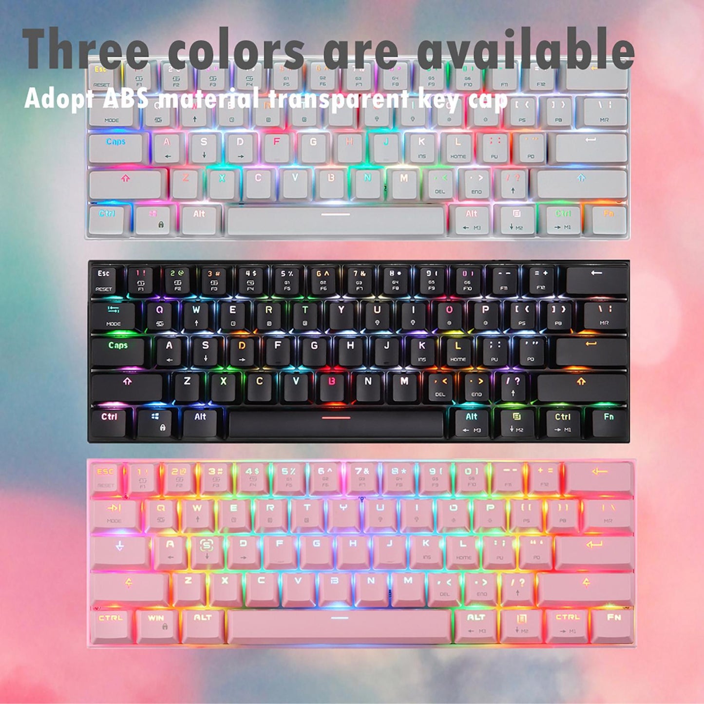Mechanical Keyboard 61 Key ABS Plasic Classic Durable for Laptop Computer Pink Green Shaft
