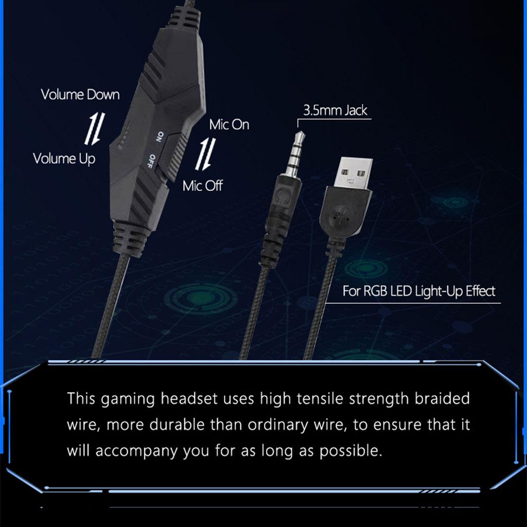 Wired Gaming Headset Breathing Lamp 3.5mm for E-Sports Laptops Colorful Lamp