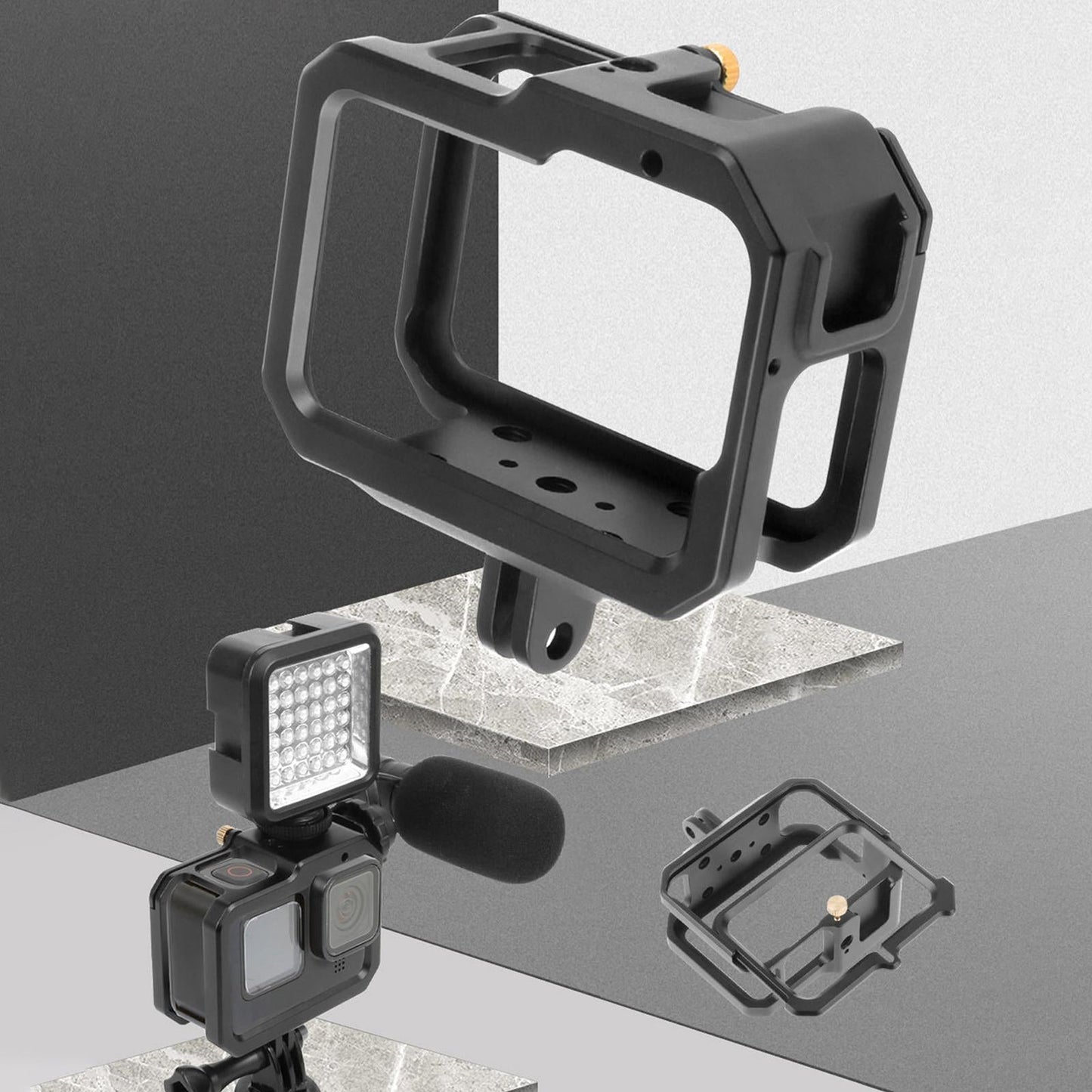 Camera Cage with Adapter Ring UV Lens Double Cold Shoe for Go Pro Hero9 10