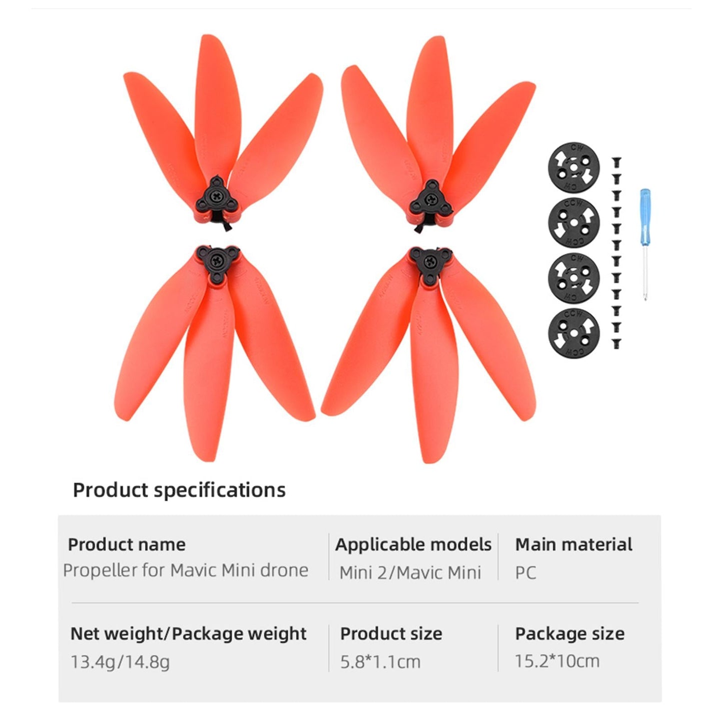 4-Pack Propellers Paddle Blades for DJI Mini 1/2 Drone Blades Well Balanced Red