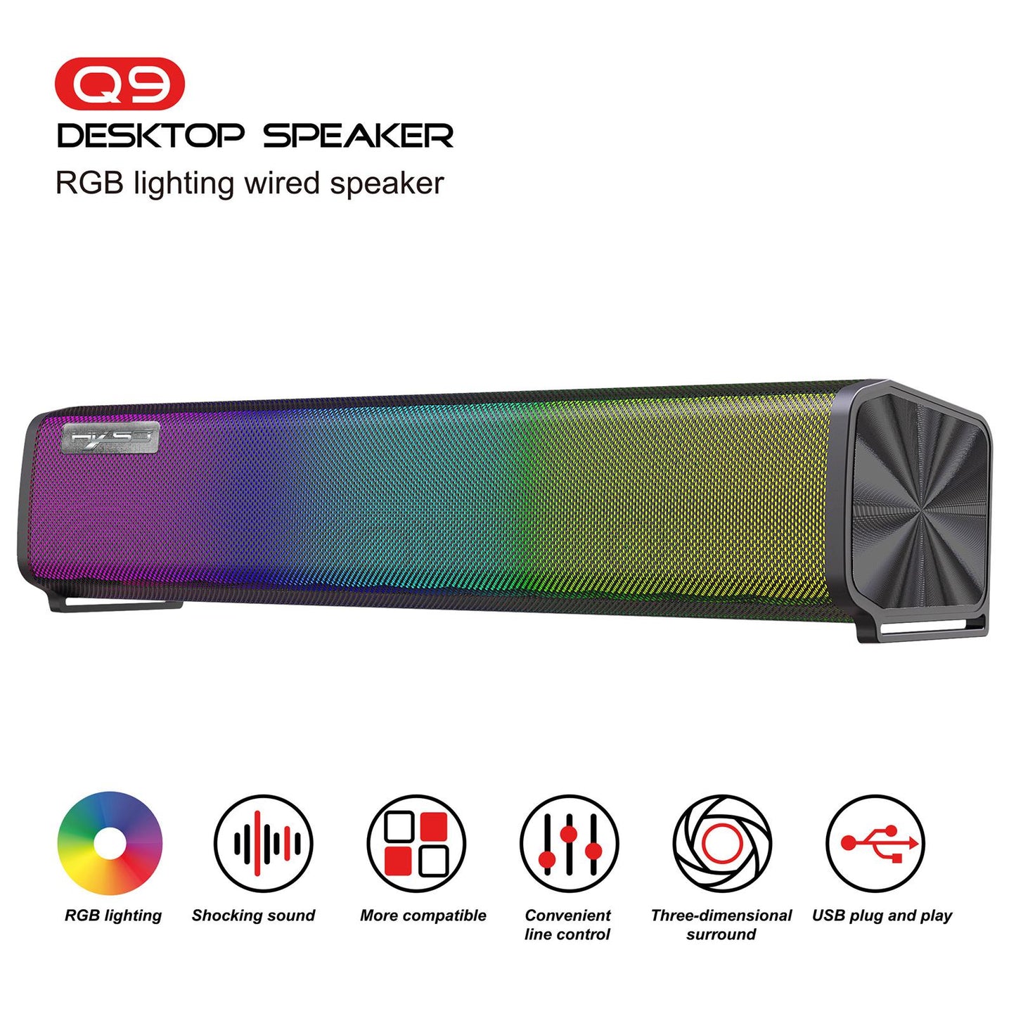 Wired Computer Speaker Usb-Powered 3D Surround for Tablets Projector Desktop