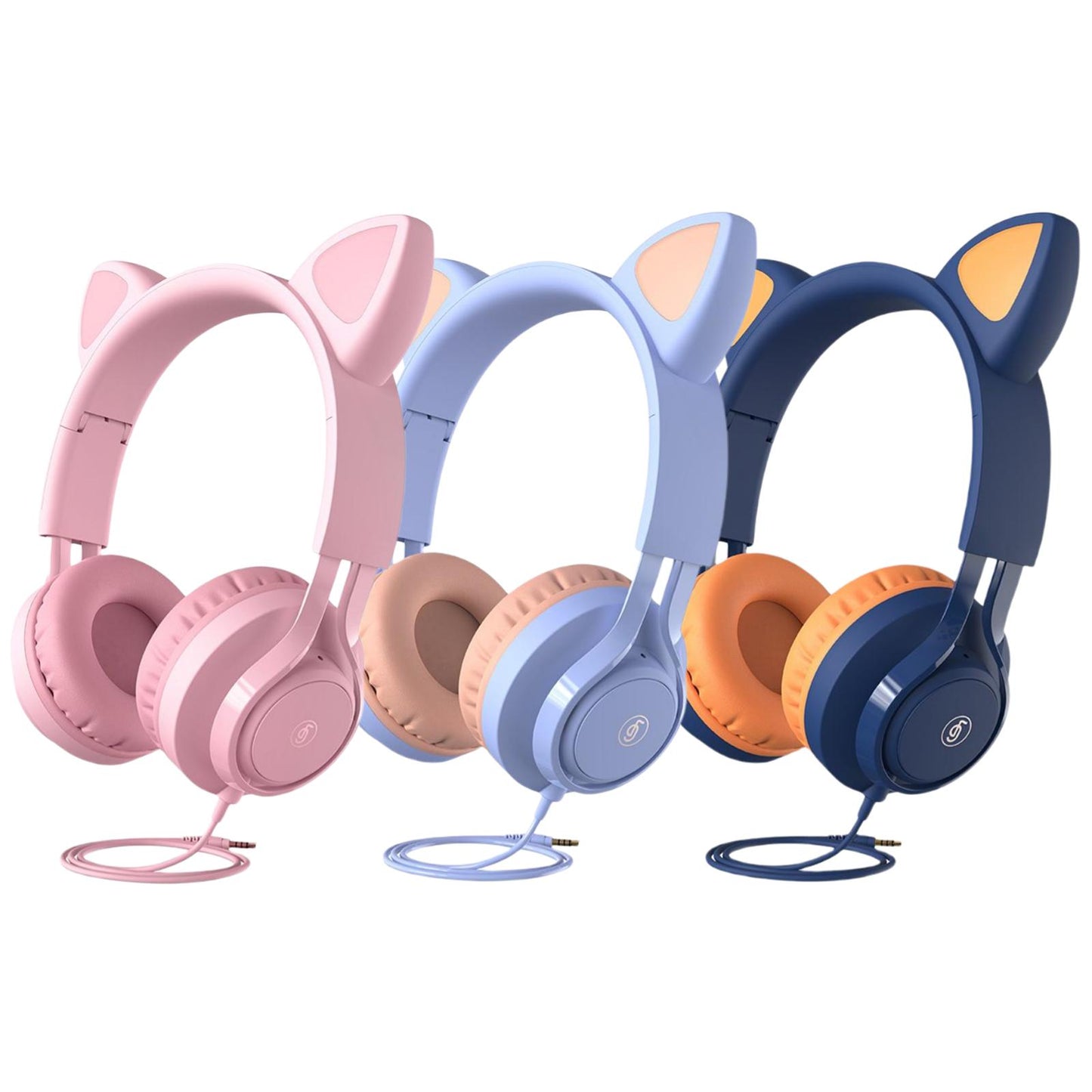 Cat Ear Kids Wired Headphone Earmuffs Adjustable Headband for Children Adult pink
