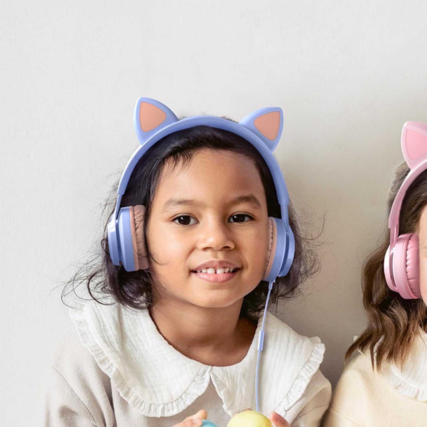 Cat Ear Kids Wired Headphone Earmuffs Adjustable Headband for Children Adult purple