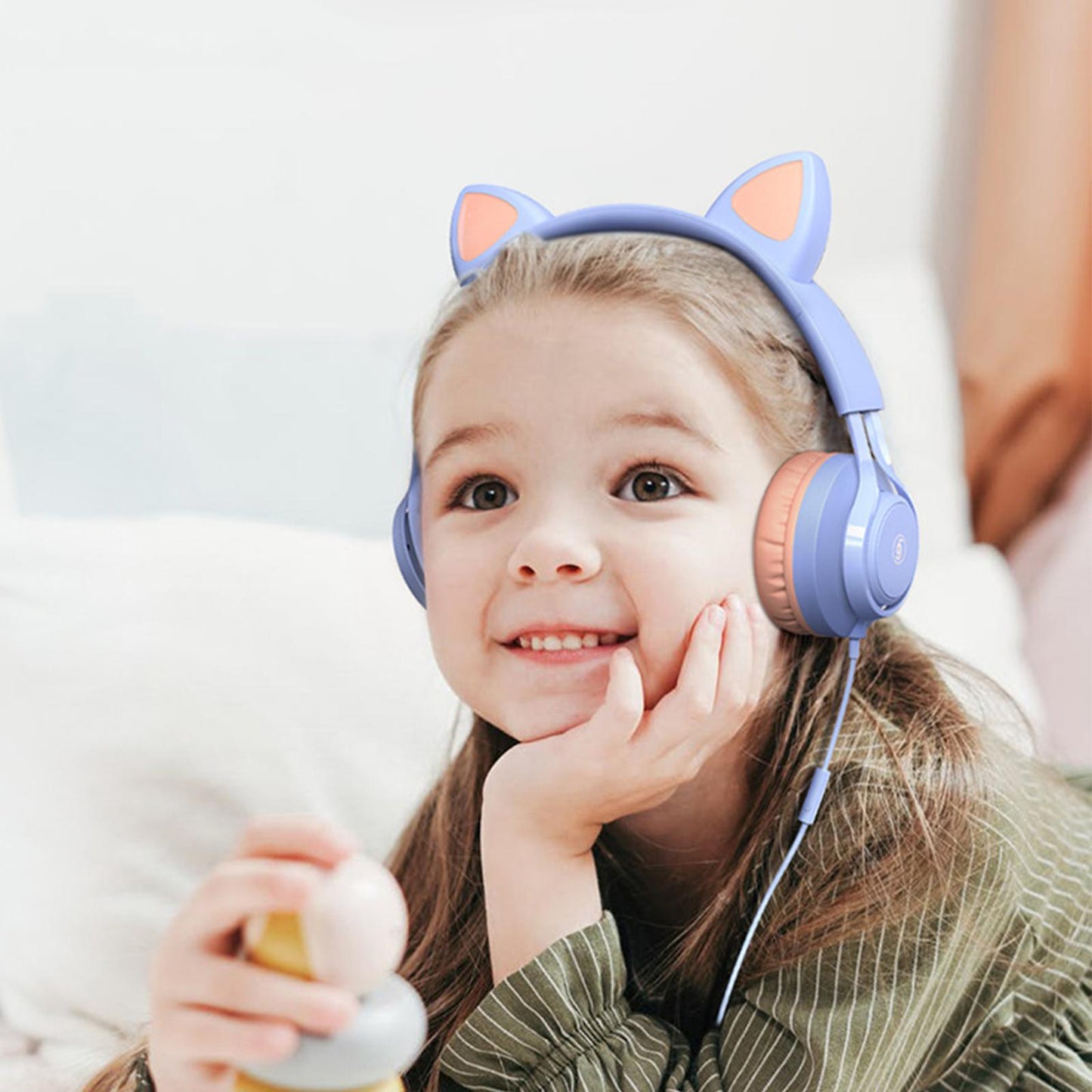 Cat Ear Kids Wired Headphone Earmuffs Adjustable Headband for Children Adult purple