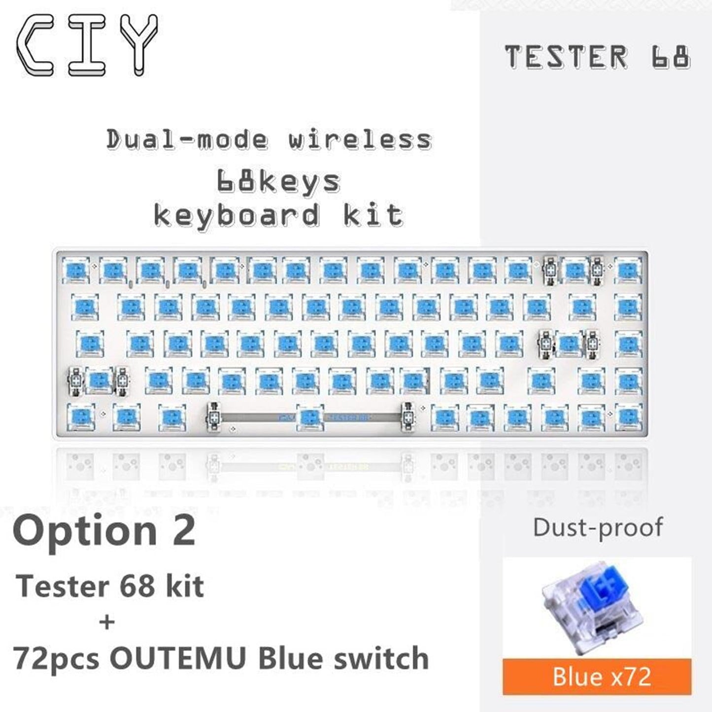 TESTER68 2-Mode Wireless BT5.0 and 2.4G Mechanical Keyboard Kit Option 2