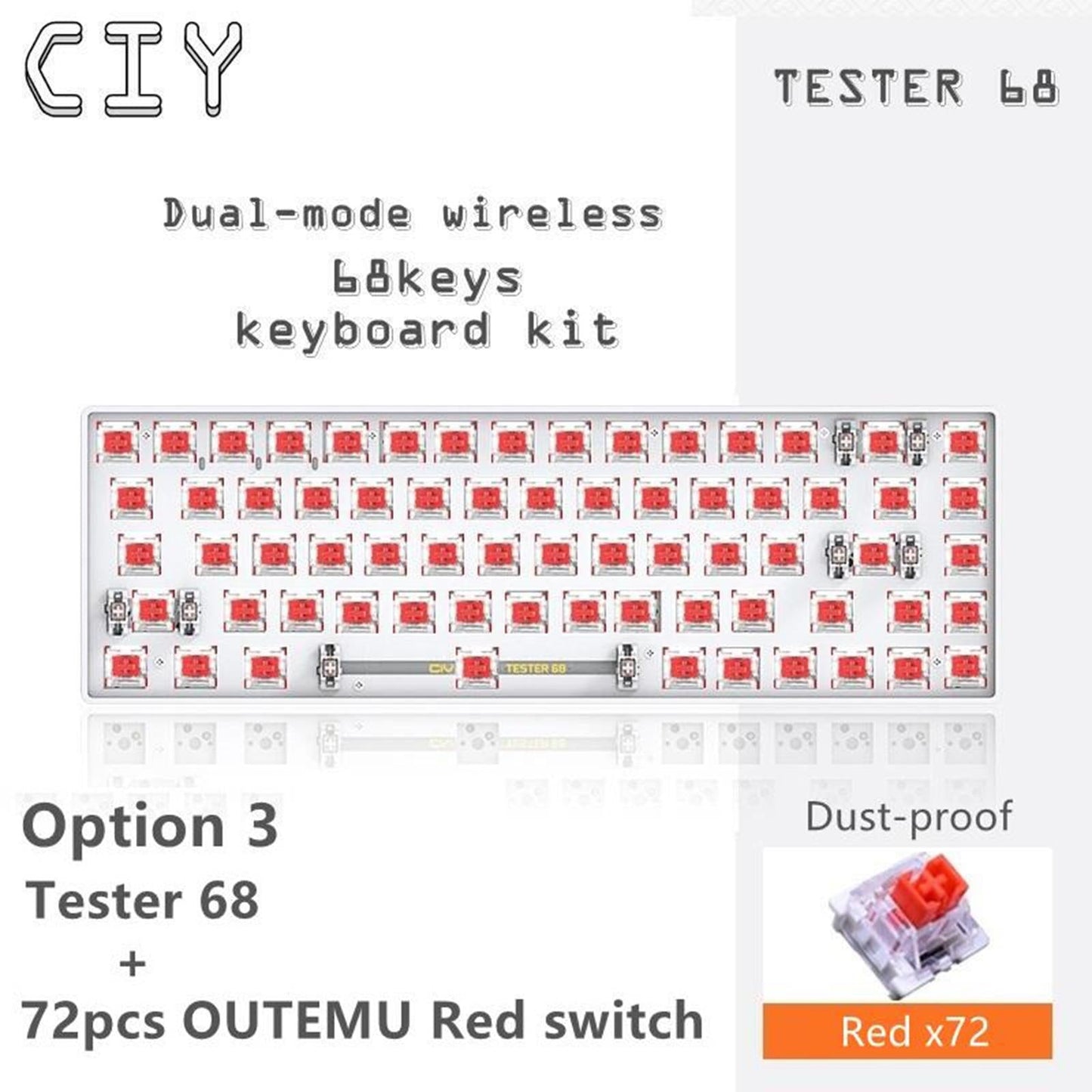 TESTER68 2-Mode Wireless BT5.0 and 2.4G Mechanical Keyboard Kit Option 3