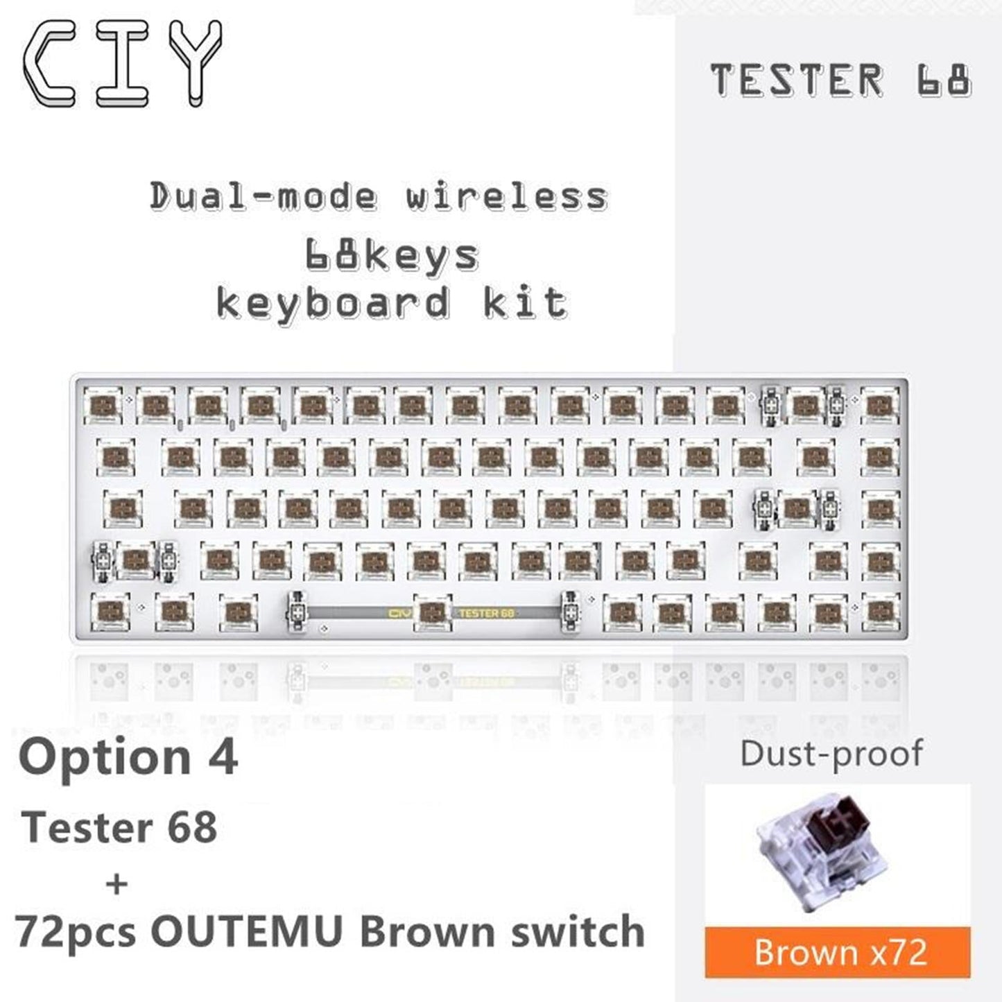 TESTER68 2-Mode Wireless BT5.0 and 2.4G Mechanical Keyboard Kit Option 4