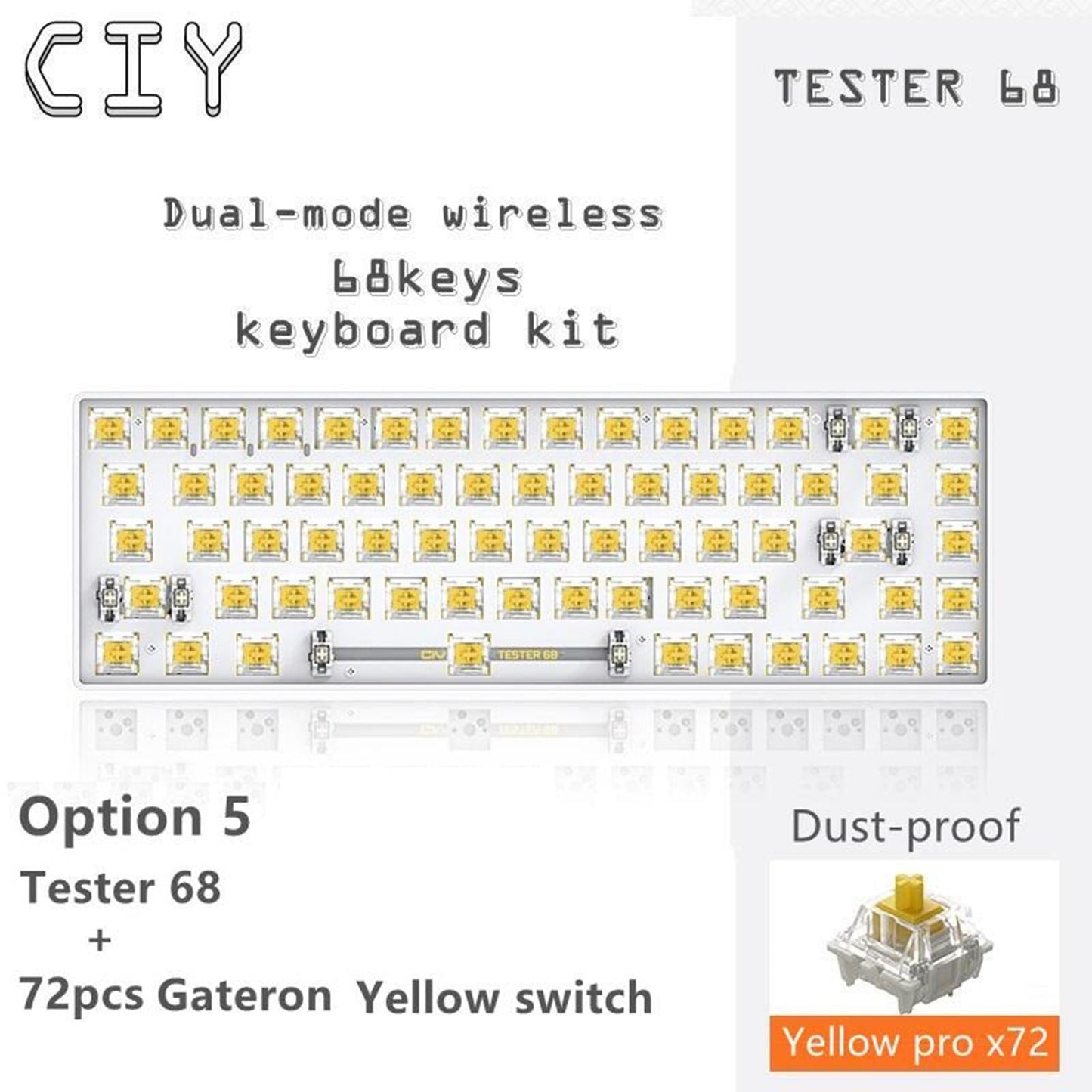 TESTER68 2-Mode Wireless BT5.0 and 2.4G Mechanical Keyboard Kit Option 5