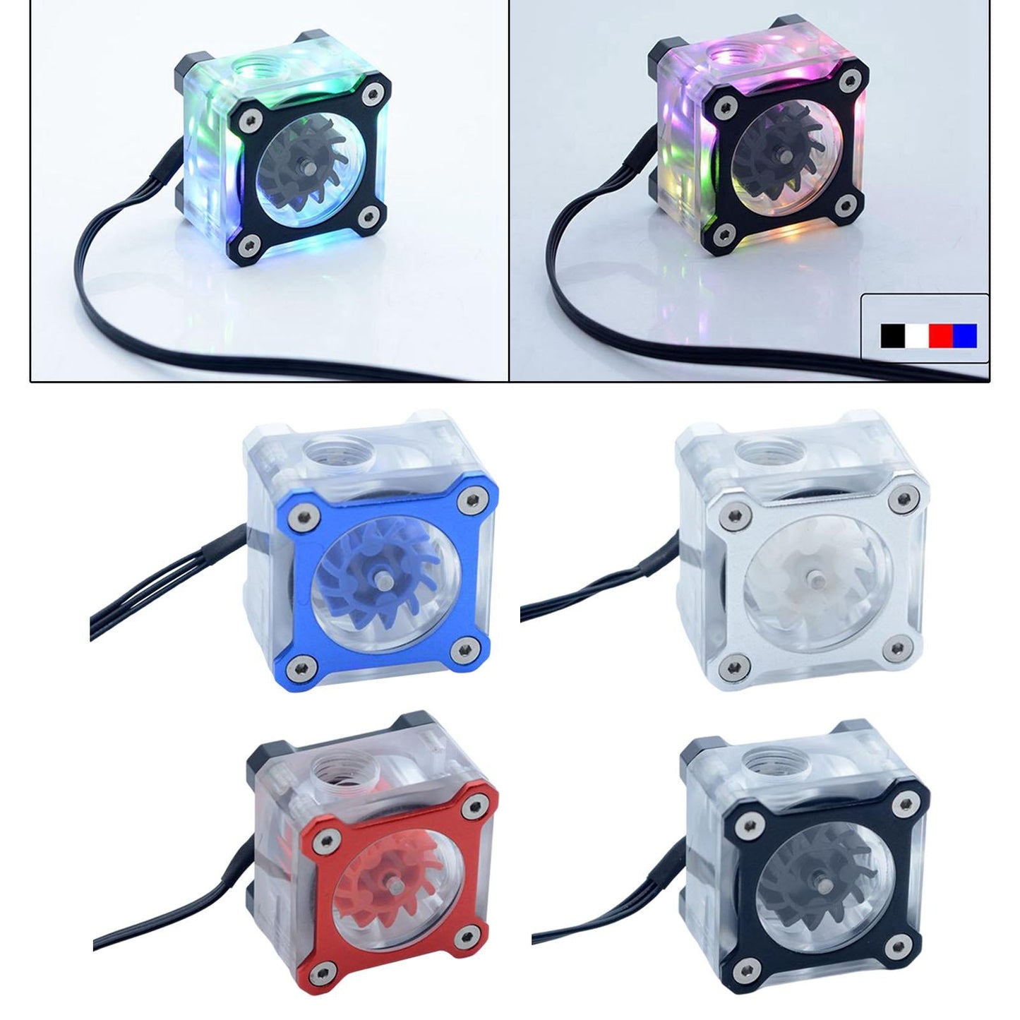 PC Impeller Water Flow Meter Indicator 5 V RGB Light G1/4 Threaded Silver