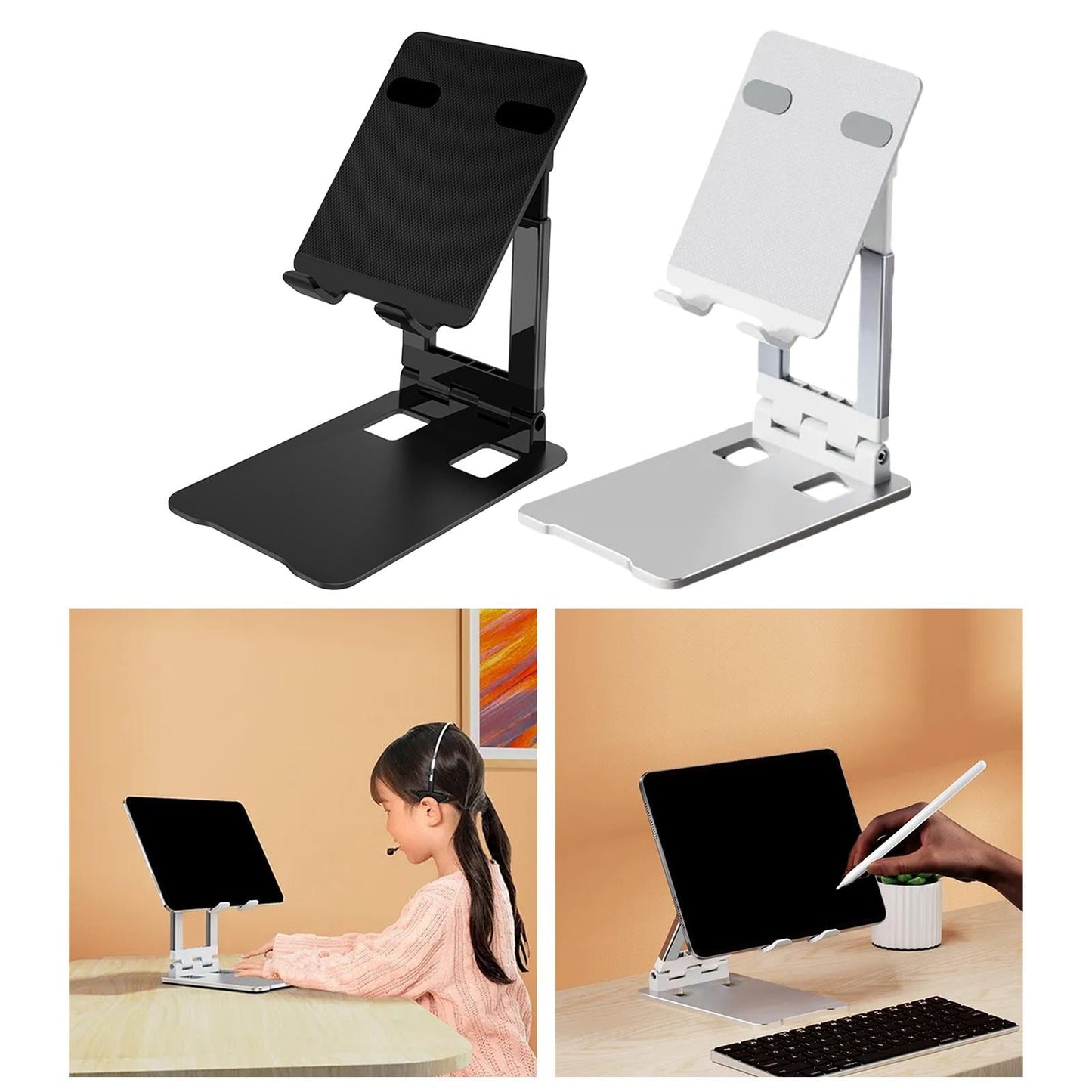 Tablet Stand Multi-Angle Cradle Folding for Desk Portable Adjustable Support Black