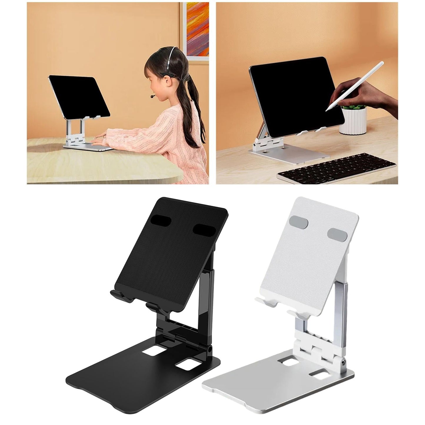 Tablet Stand Multi-Angle Cradle Folding for Desk Portable Adjustable Support Black