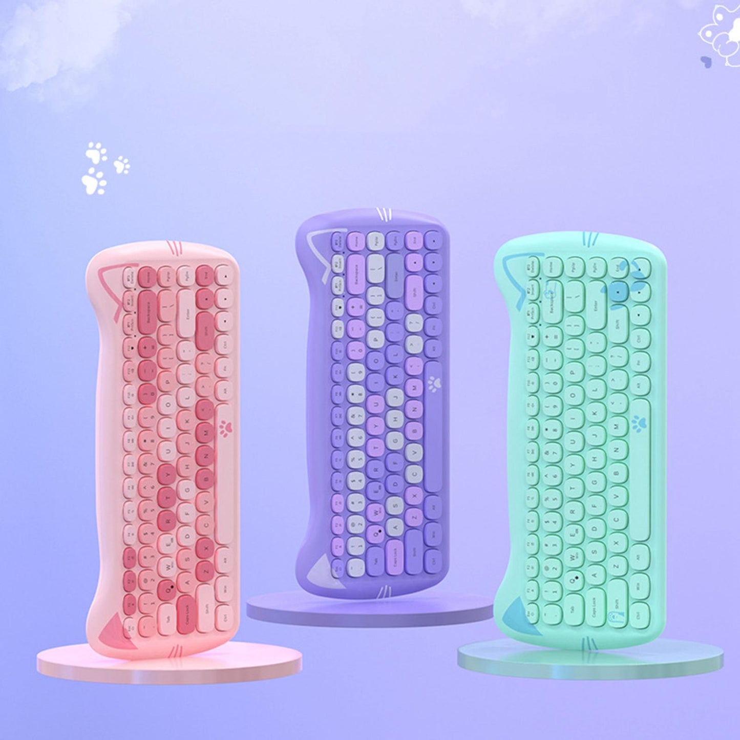 2.4G Gaming Keyboard 84 Keys Bluetooth 3.0/Wired for Home Tablet Users Pink