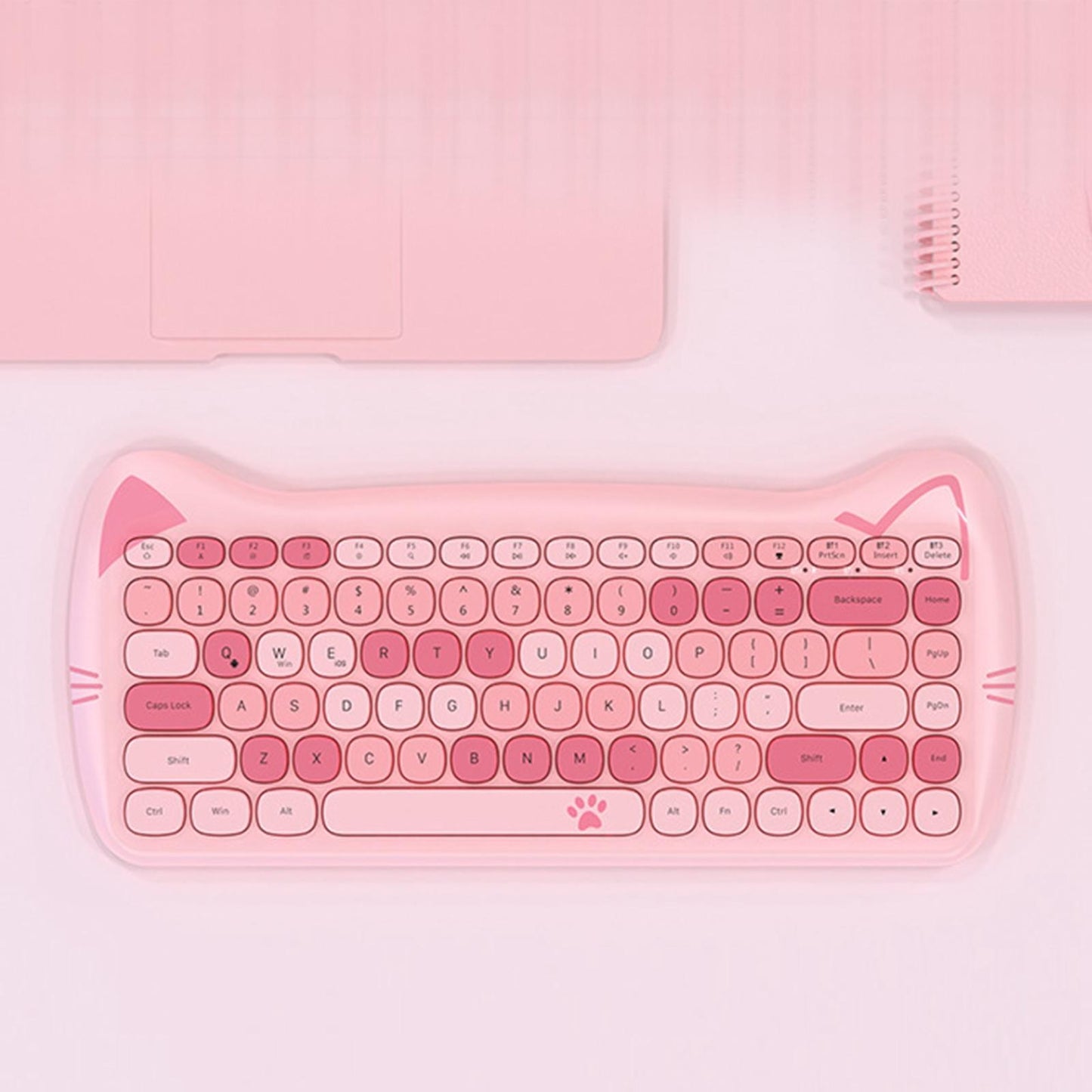 2.4G Gaming Keyboard 84 Keys Bluetooth 3.0/Wired for Home Tablet Users Pink