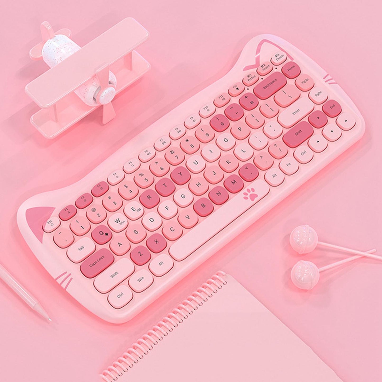 2.4G Gaming Keyboard 84 Keys Bluetooth 3.0/Wired for Home Tablet Users Pink