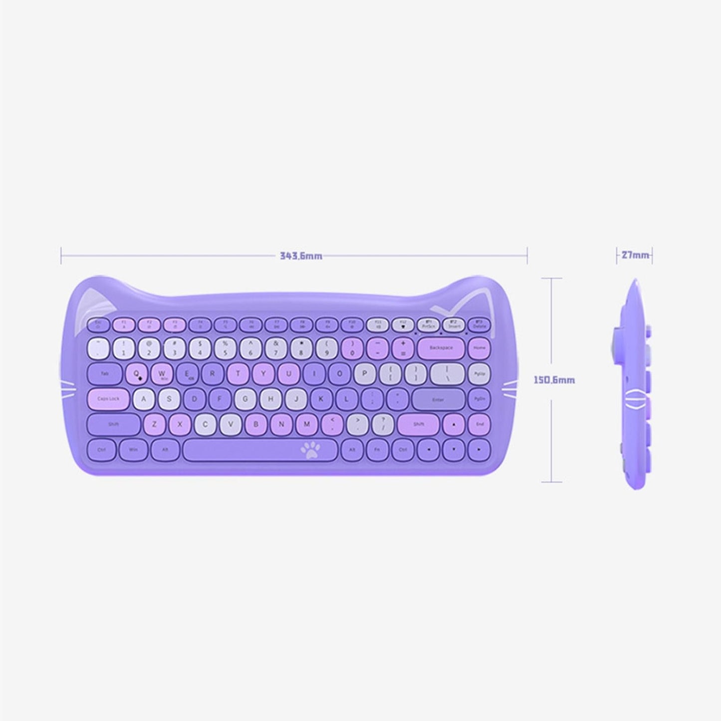 2.4G Gaming Keyboard 84 Keys Bluetooth 3.0/Wired for Home Tablet Users Purple