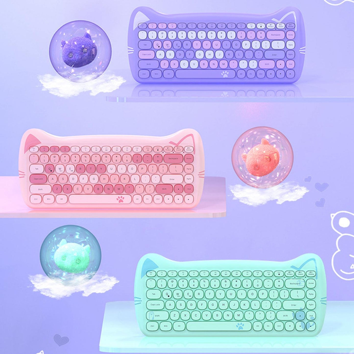 2.4G Gaming Keyboard 84 Keys Bluetooth 3.0/Wired for Home Tablet Users Purple