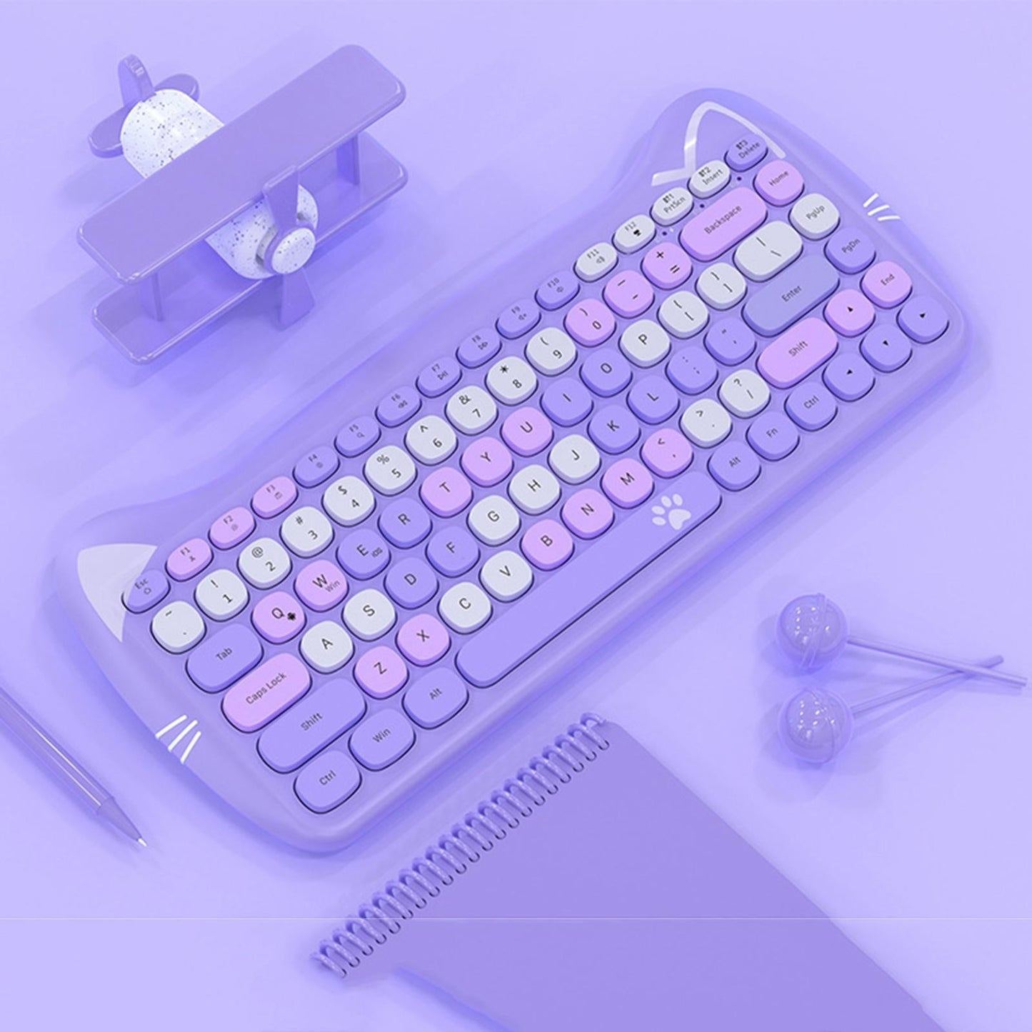 2.4G Gaming Keyboard 84 Keys Bluetooth 3.0/Wired for Home Tablet Users Purple